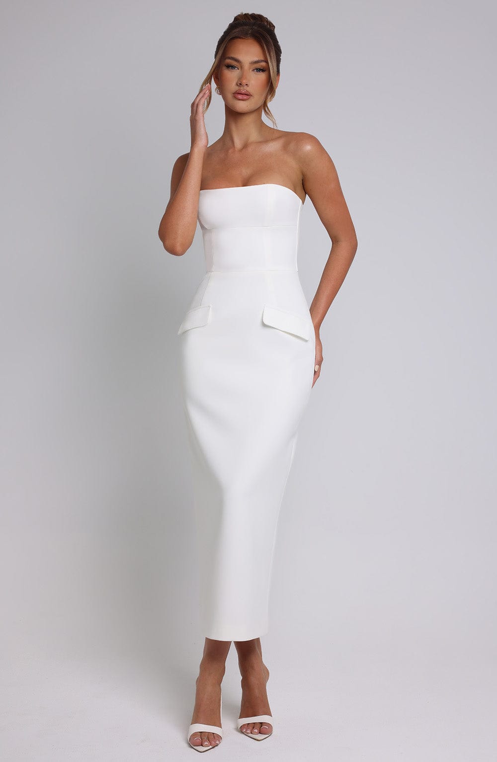 R.F Women's Dress Roxanne Midaxi Ivory Crepe Formal Evening