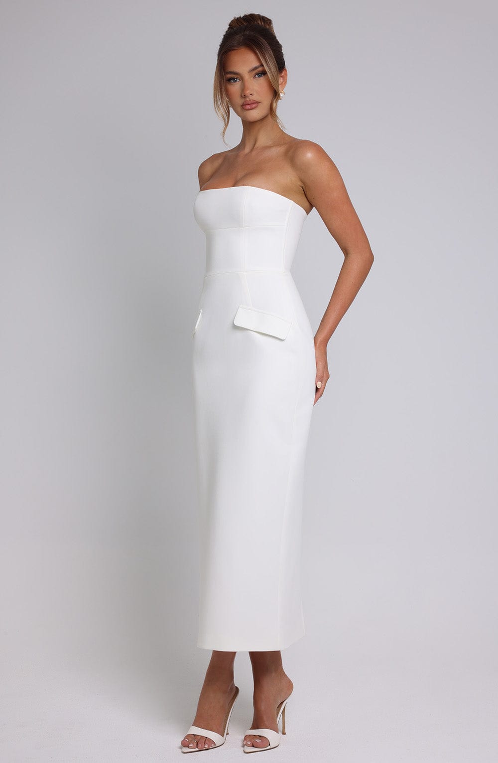 R.F Women's Dress Roxanne Midaxi Ivory Crepe Formal Evening