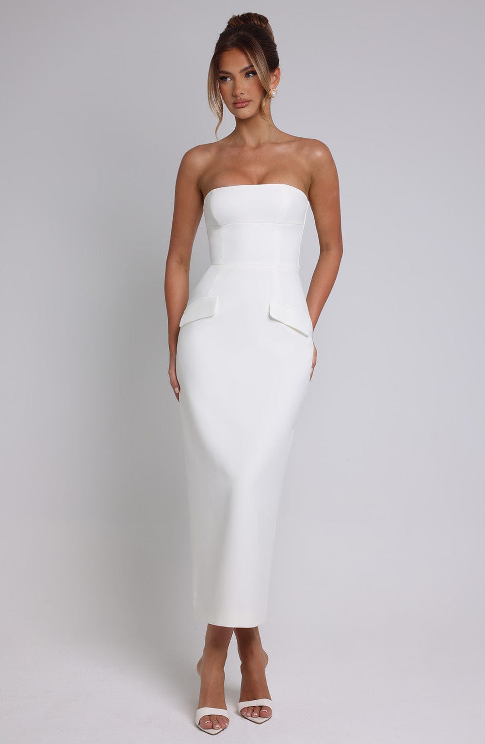 R.F Women's Dress Roxanne Midaxi Ivory Crepe Formal Evening