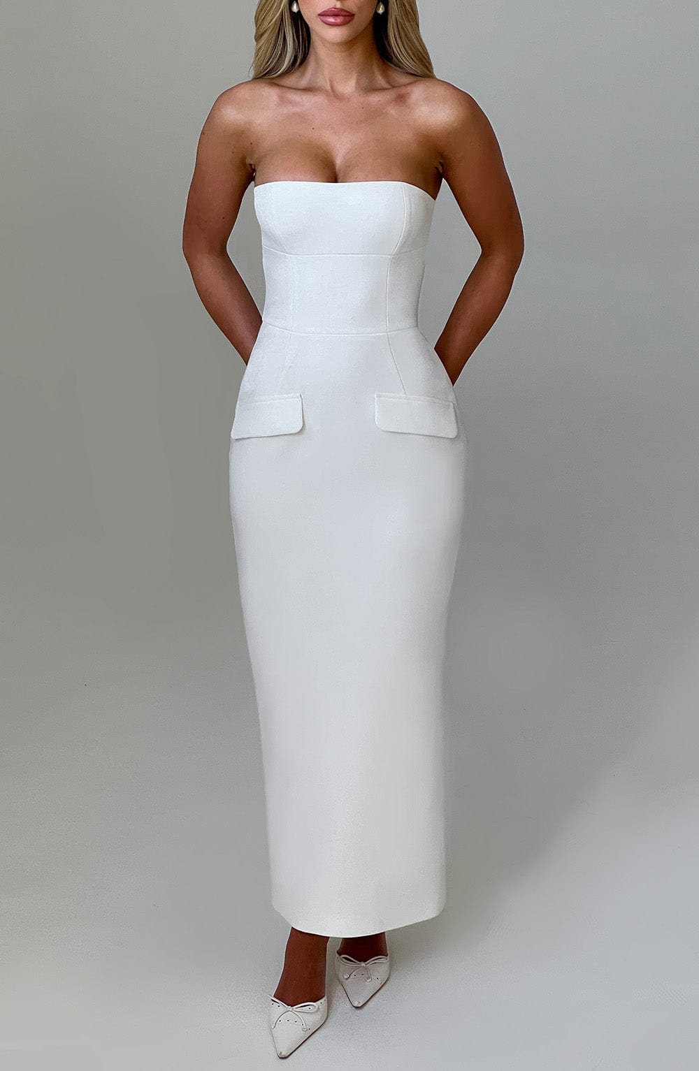 R.F Women's Dress Roxanne Midaxi Ivory Crepe Formal Evening
