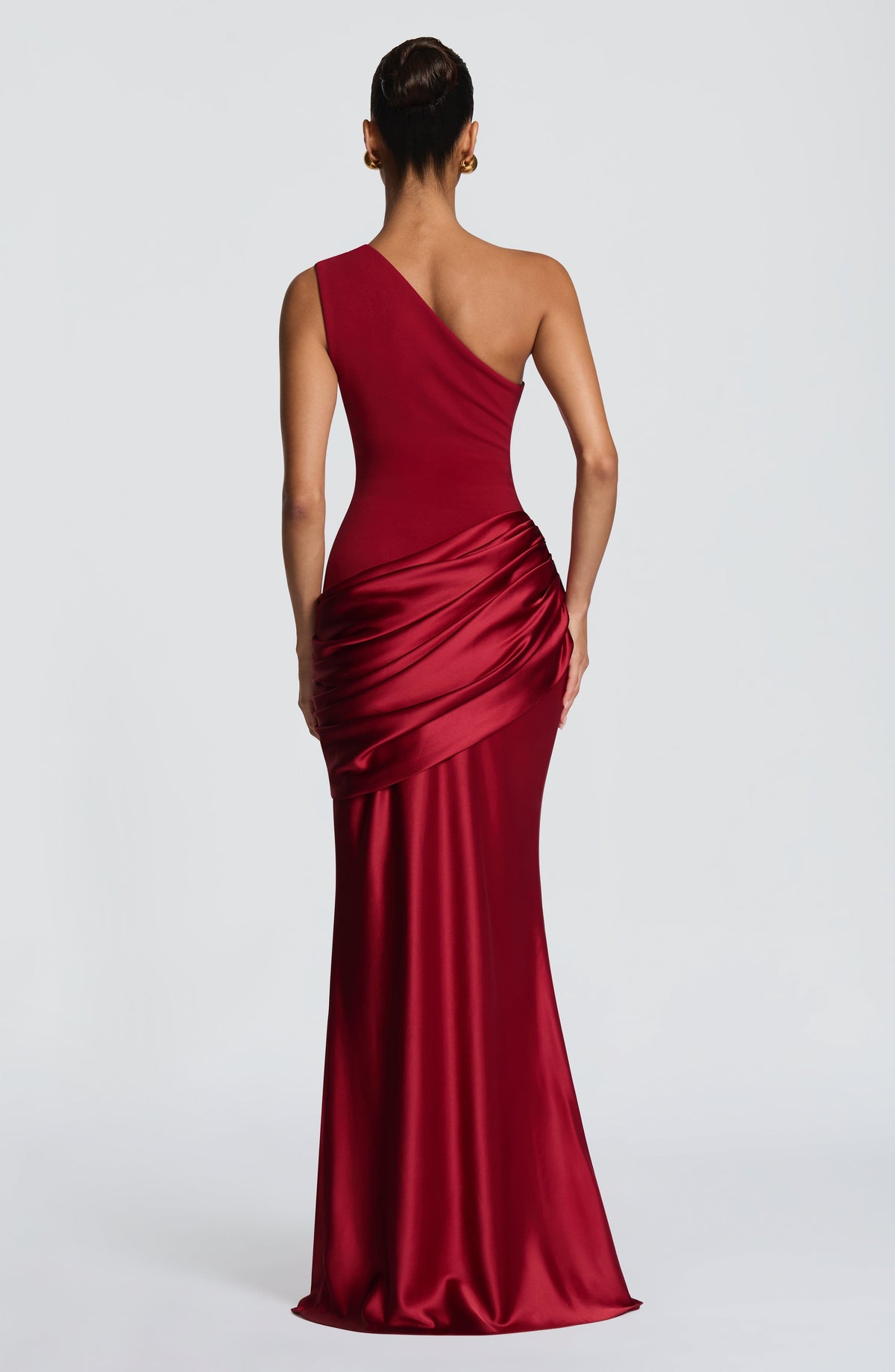 Sadona Women's Dress One-Shoulder Deep Red Satin Maxi Evening