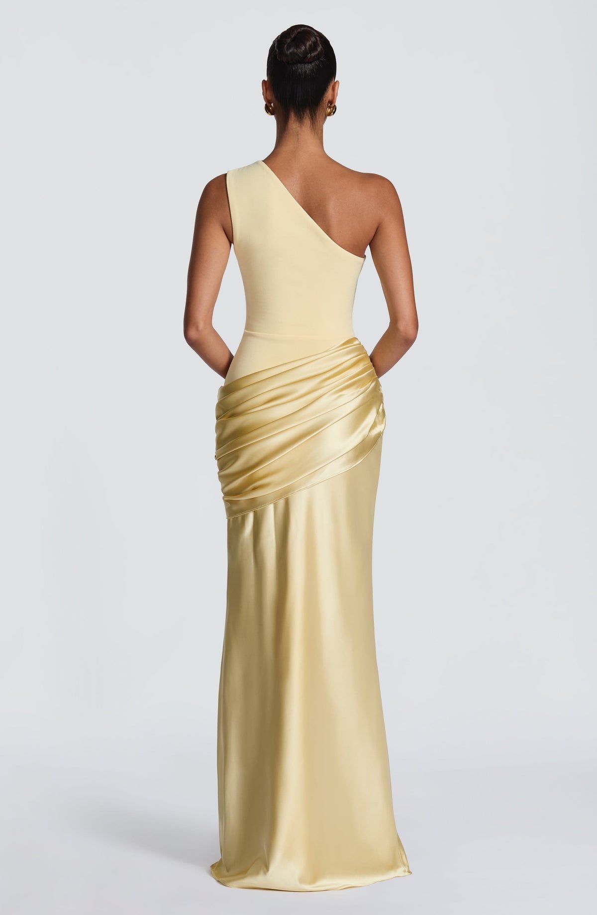 Sadona Women's Dress One-Shoulder Lemon Crepe Satin Formal