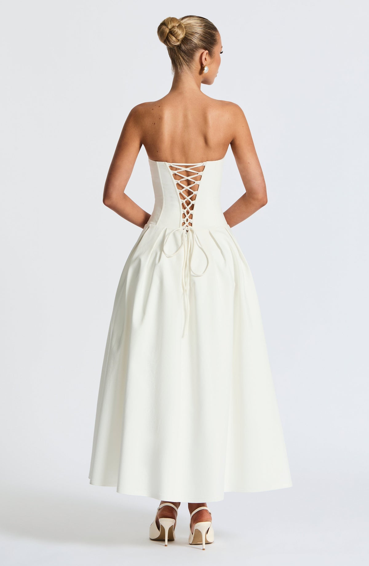 R.F Women's Dress Strapless Midi Ivory Stretch Bengaline Formal