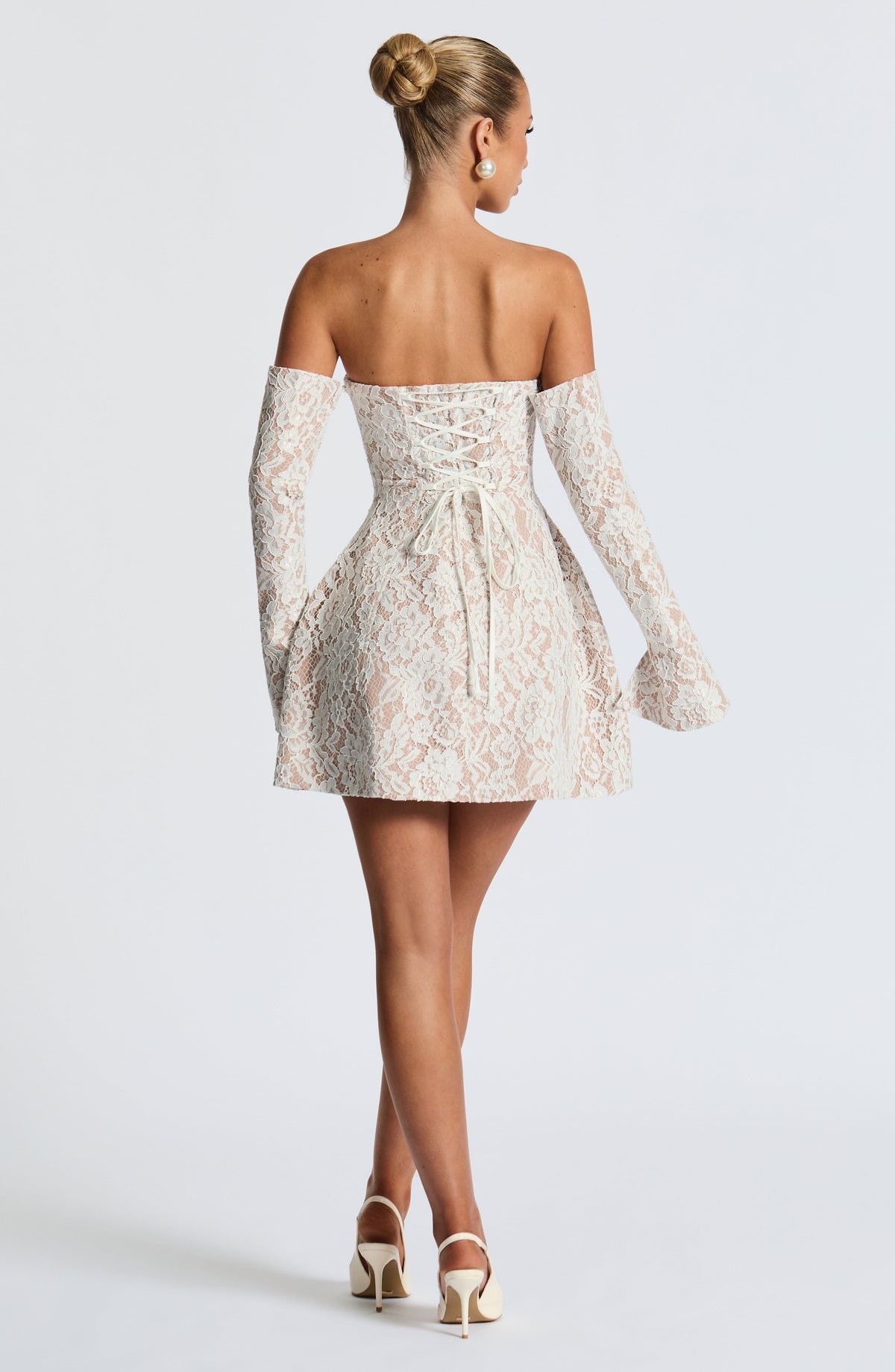 L.F Women's Dress Strapless Bubble Hem Ivory Lace Party