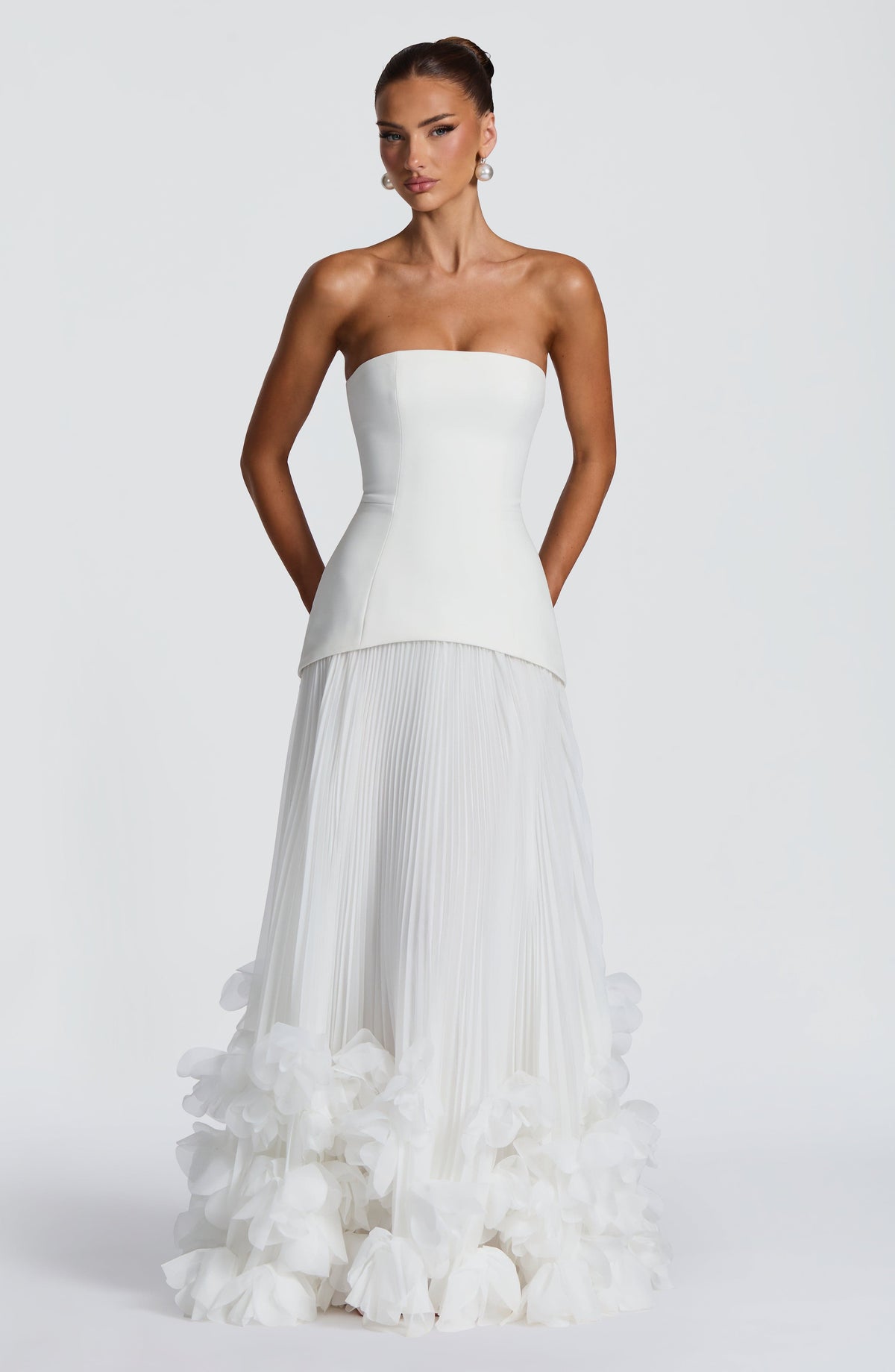 S.M Women's Dress Seraphina Corset Ivory Crepe Floral Applique Bridal