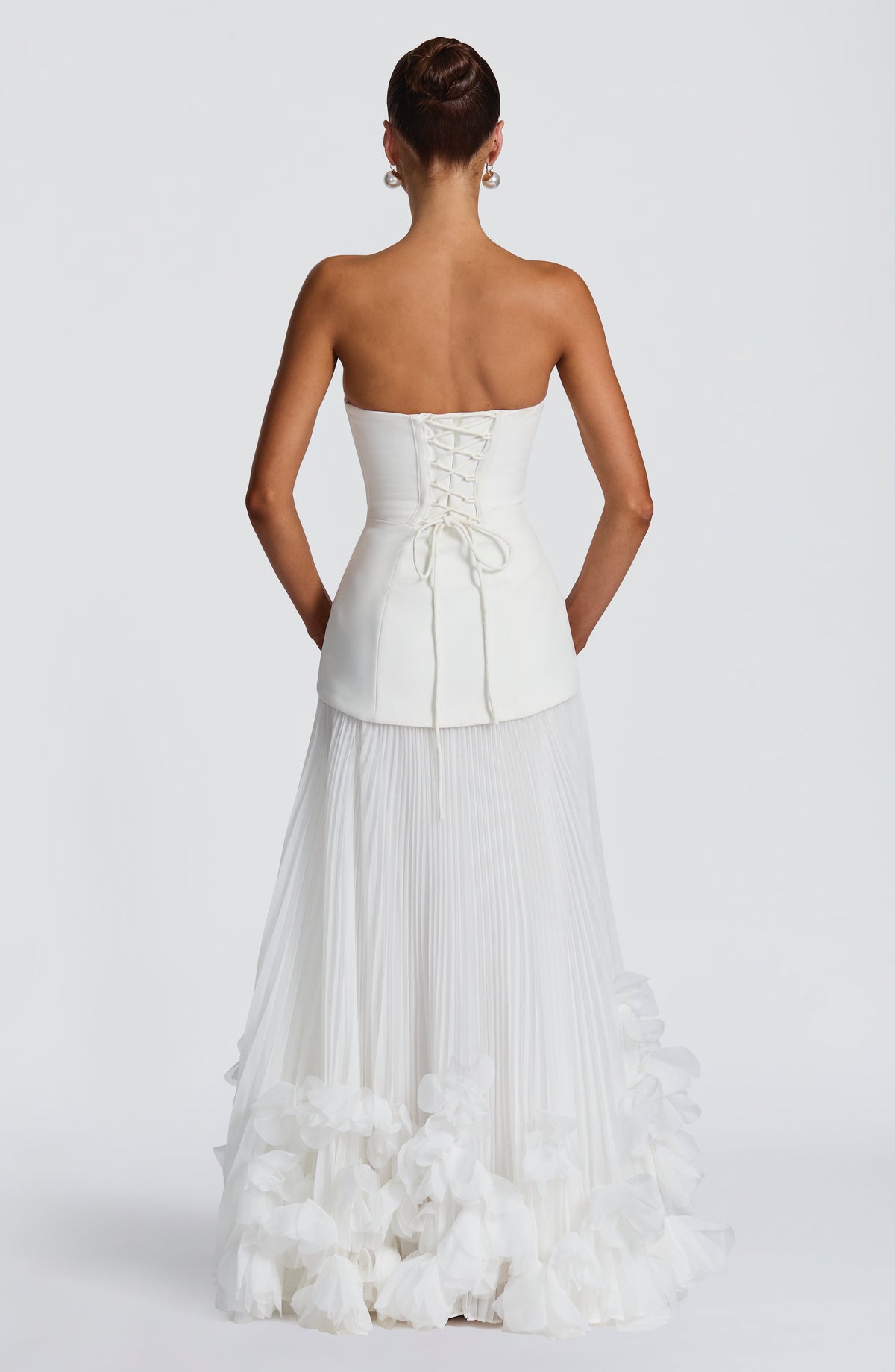 S.M Women's Dress Seraphina Corset Ivory Crepe Floral Applique Bridal