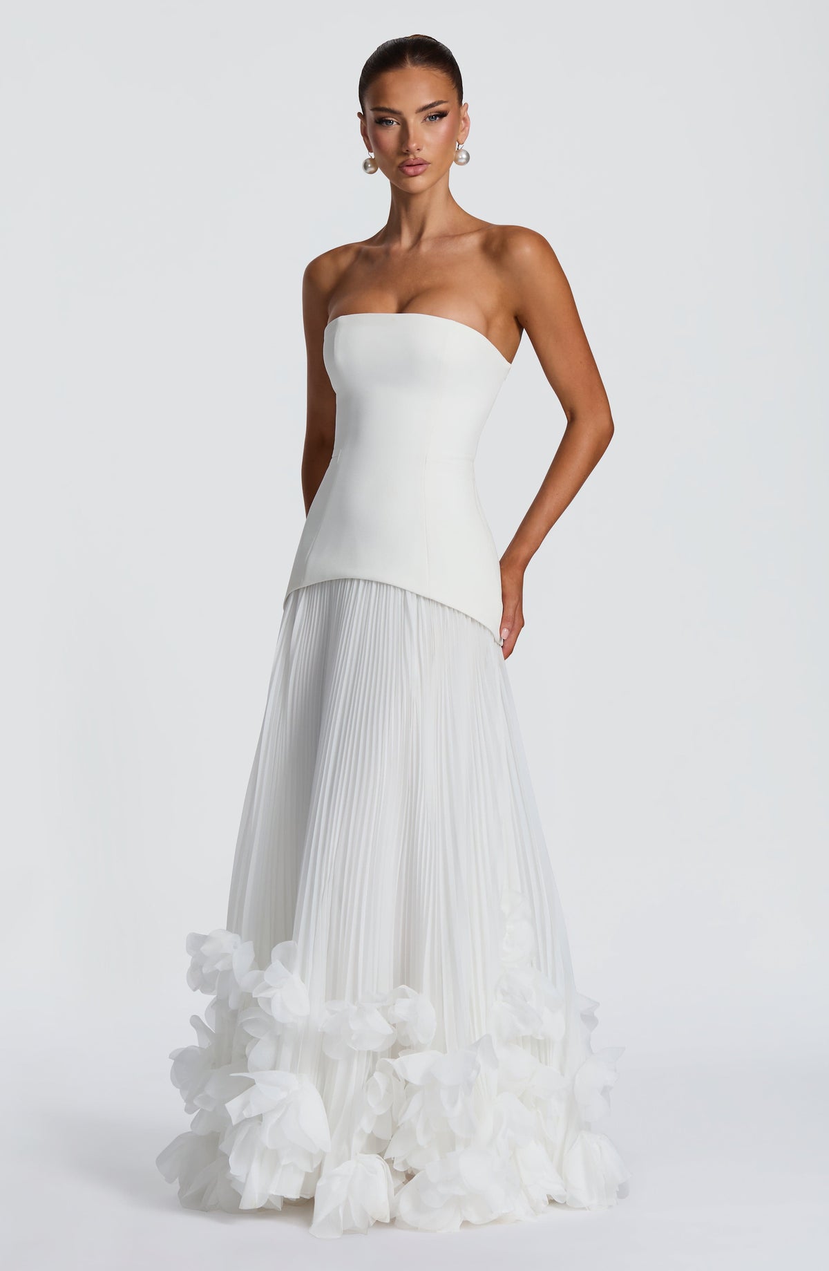 S.M Women's Dress Seraphina Corset Ivory Crepe Floral Applique Bridal