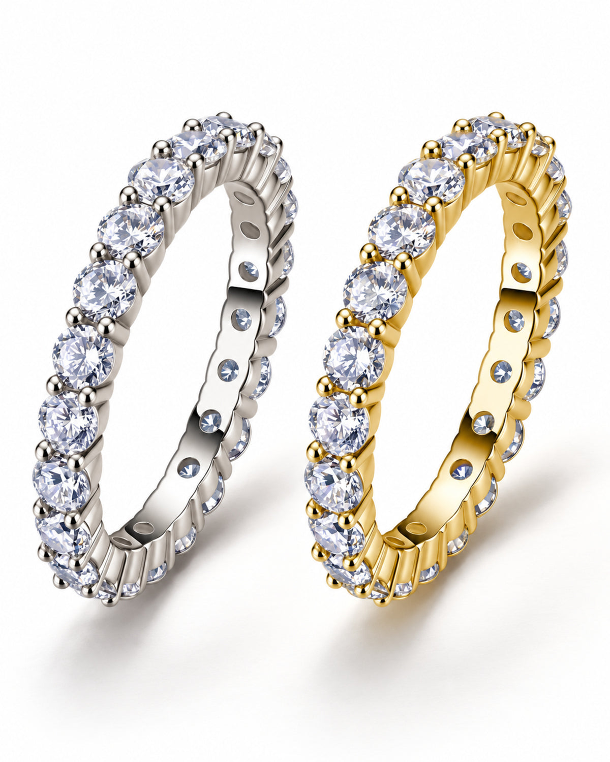 Women's round-cut shared-prong moissanite eternity ring in S925 silver