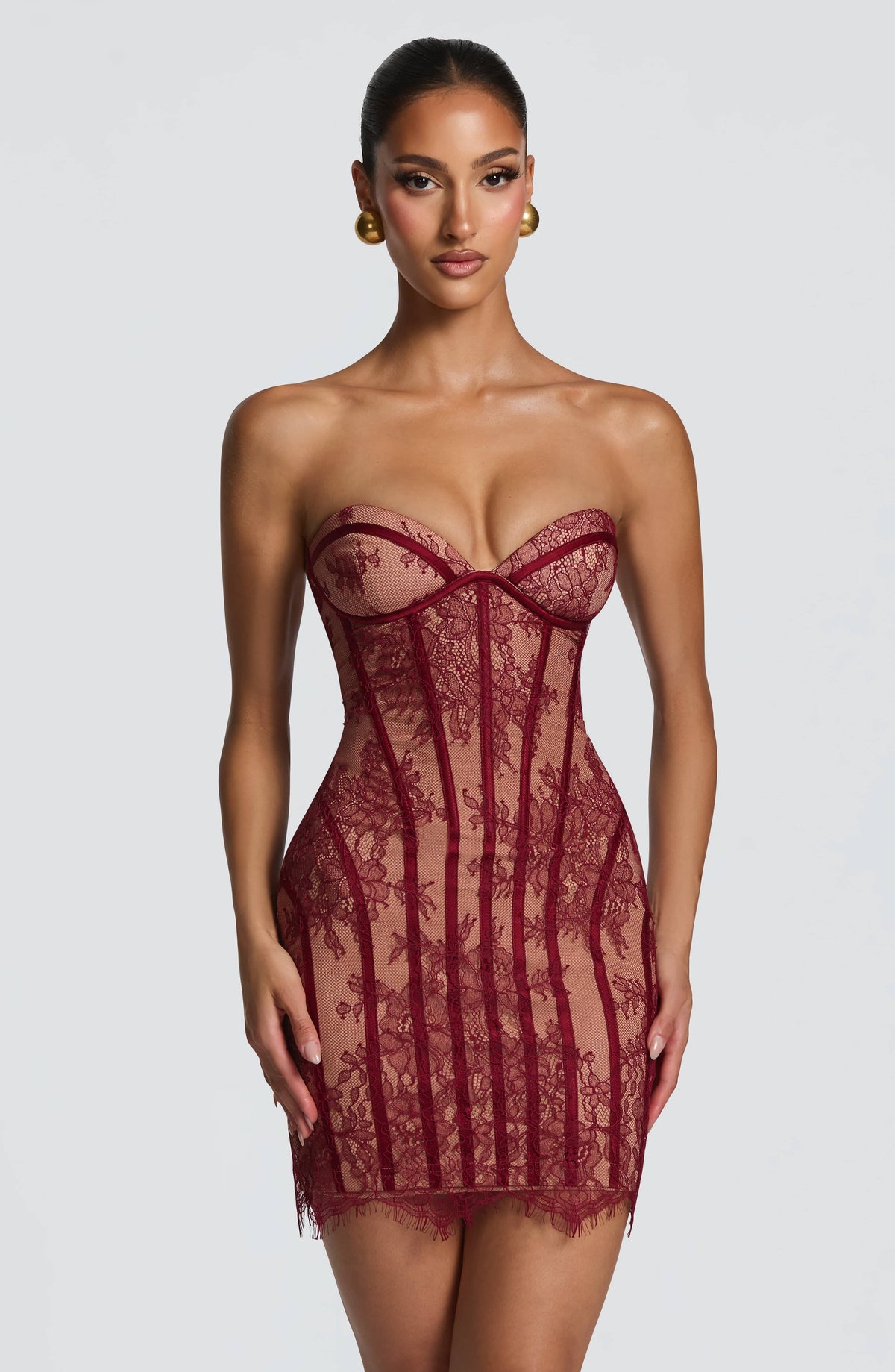 T.X Women's Dress Strapless Bodycon Burgundy Lace Party