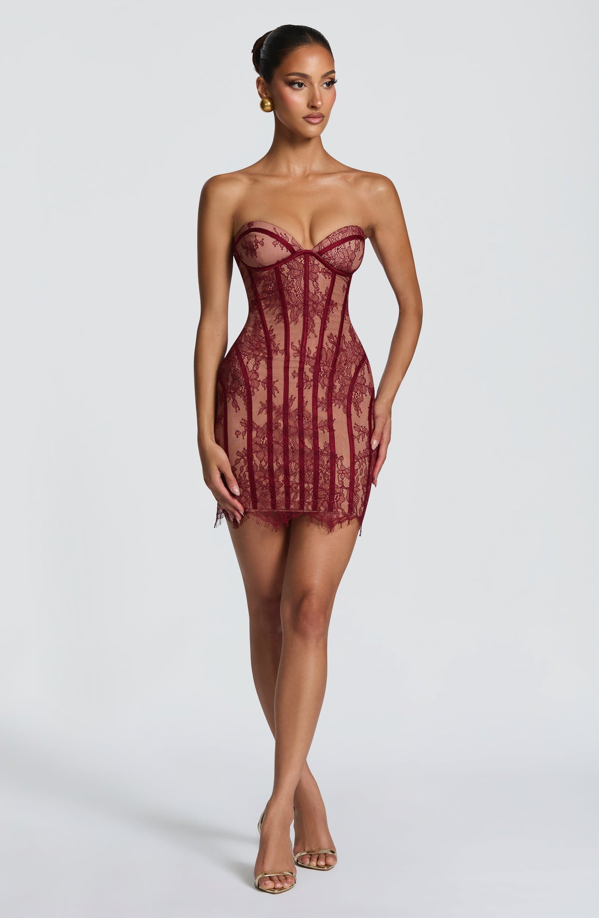 T.X Women's Dress Strapless Bodycon Burgundy Lace Party