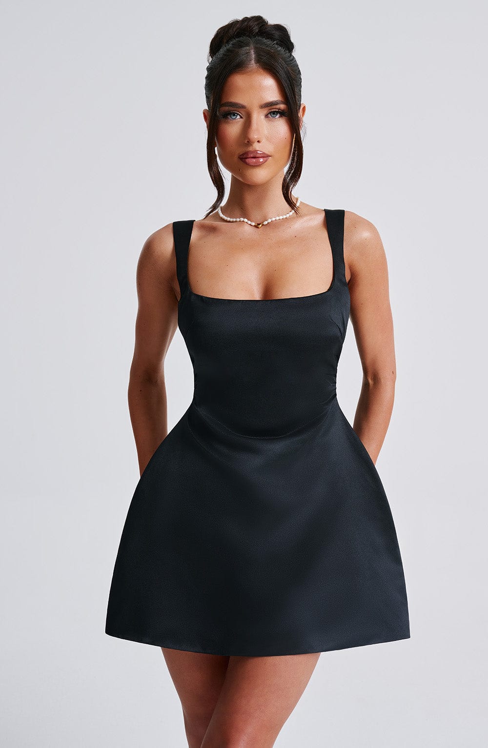 M.T Women's Dress Sofie Bubblehem Black Satin Party Mini Dress