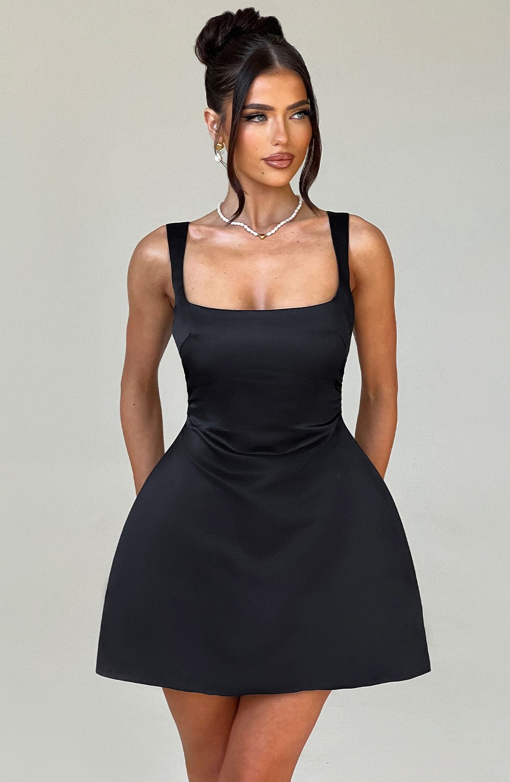M.T Women's Dress Sofie Bubblehem Black Satin Party Mini Dress