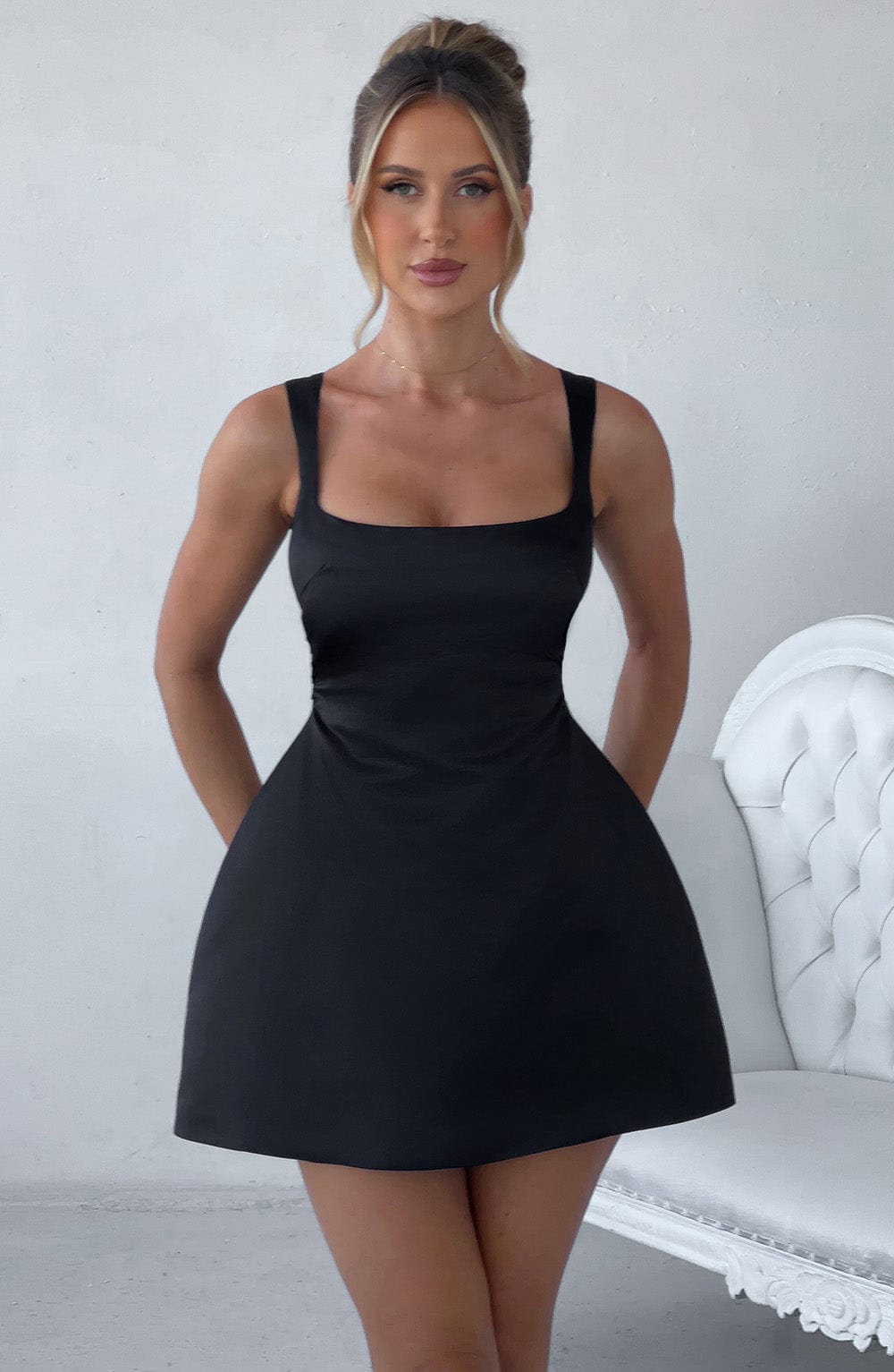 M.T Women's Dress Sofie Bubblehem Black Satin Party Mini Dress