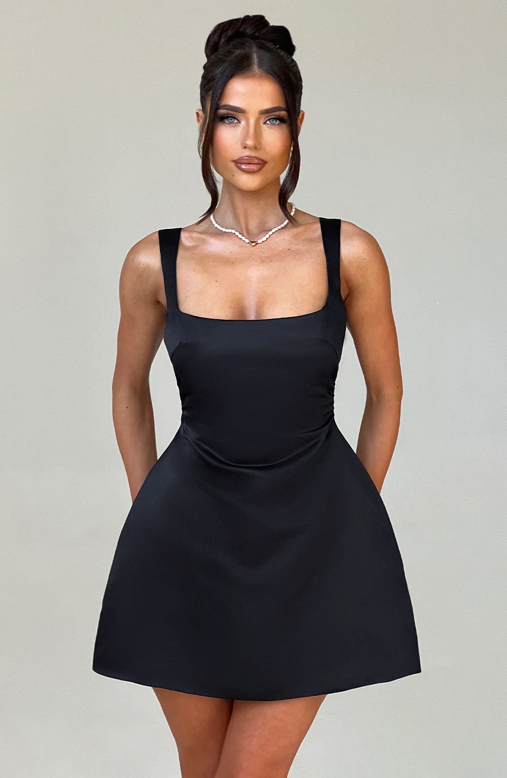 M.T Women's Dress Sofie Bubblehem Black Satin Party Mini Dress