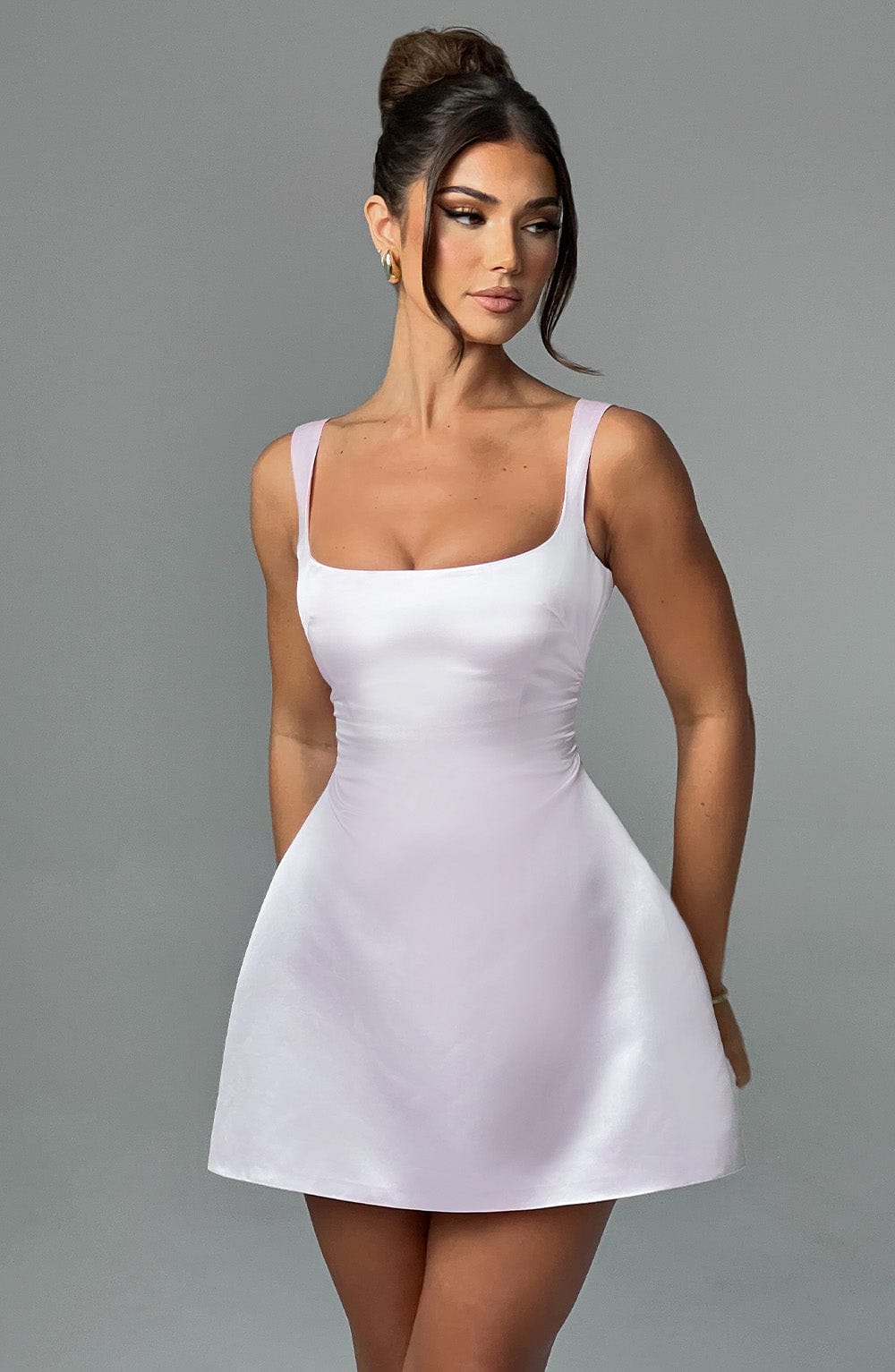 Sofie Women's Dress Strapless Bubble Hem Blush Satin Party