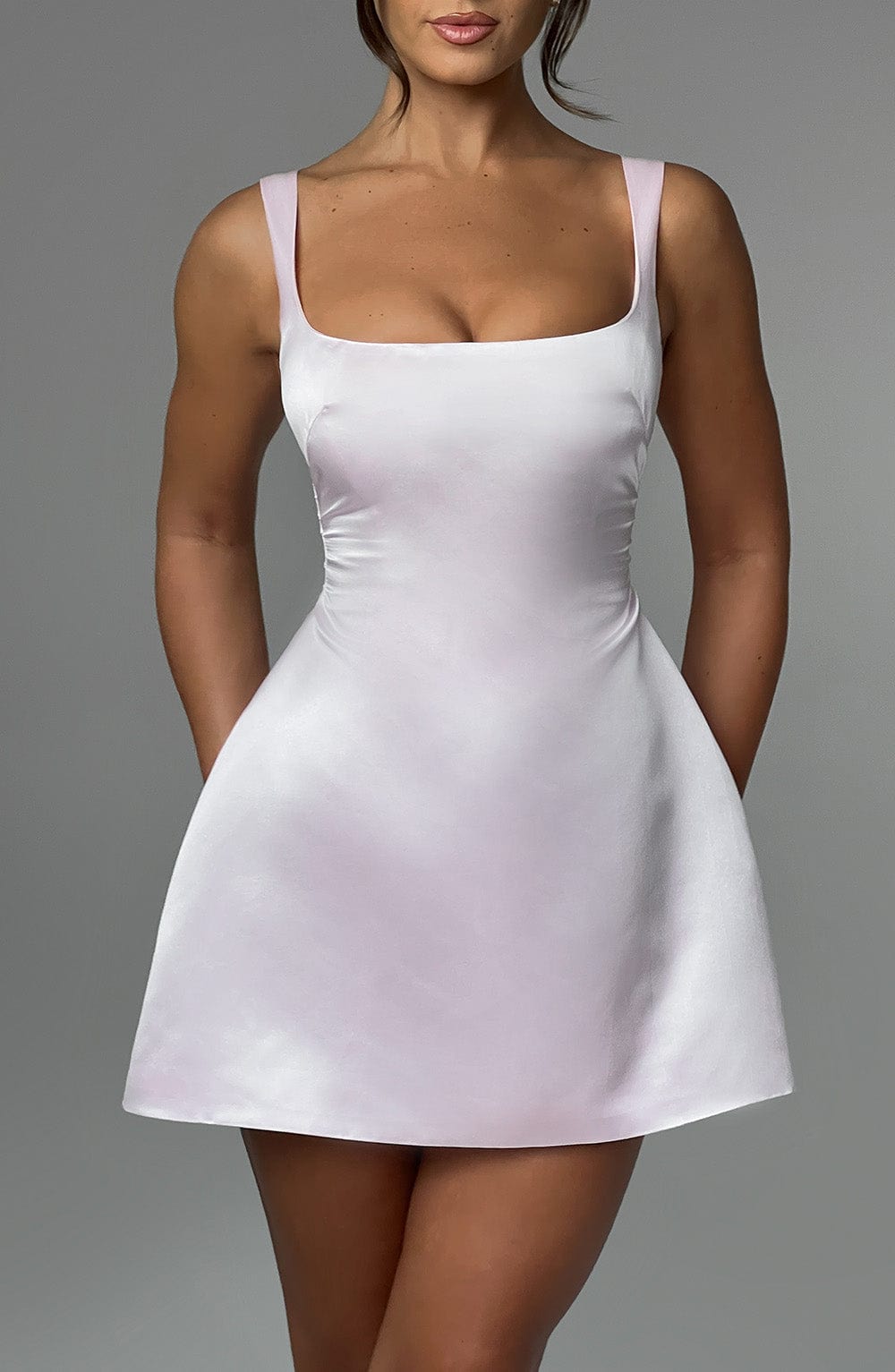 Sofie Women's Dress Strapless Bubble Hem Blush Satin Party
