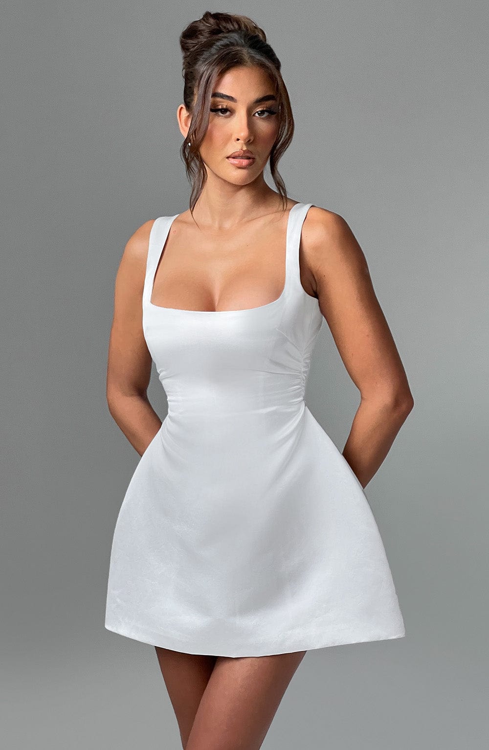 M.T Women's Dress Sofie Bubble Hem Ivory Satin Party