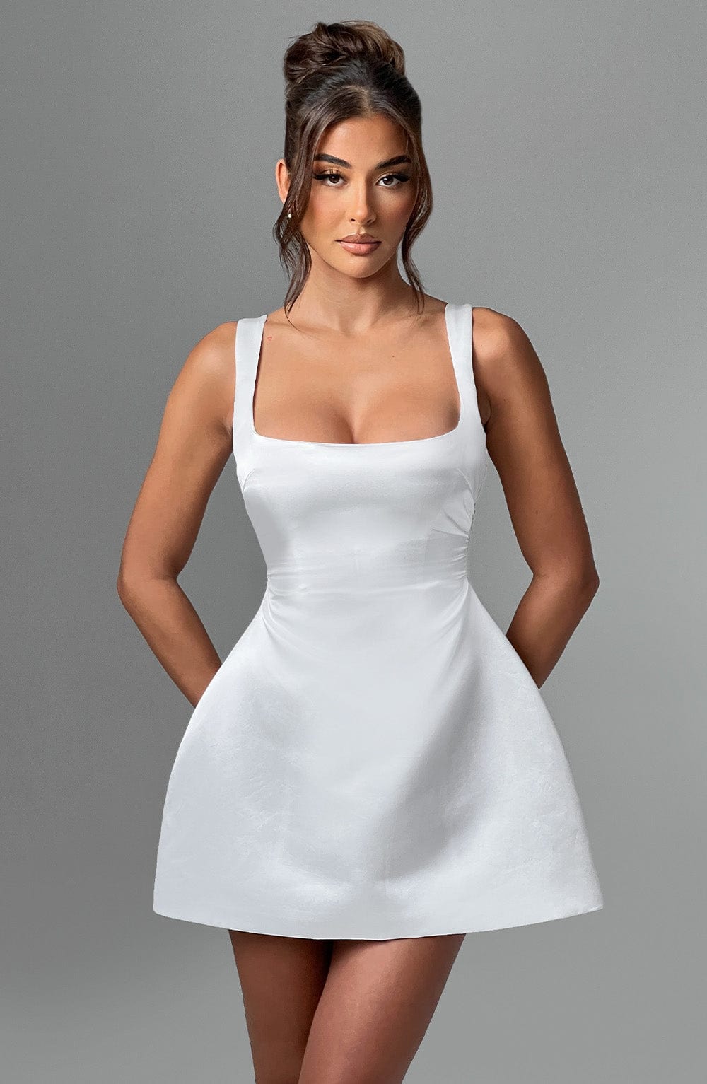 M.T Women's Dress Sofie Bubble Hem Ivory Satin Party