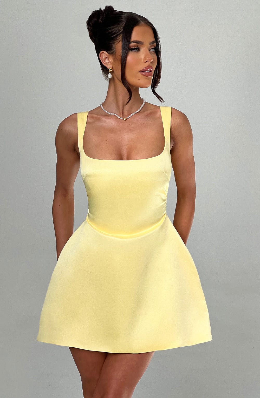 M.T Women's Dress Sofie Bubble Hem Lemon Satin Party