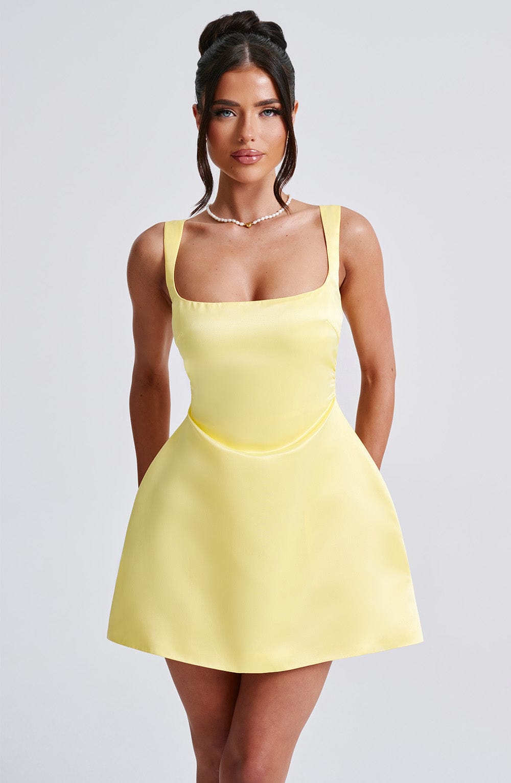 M.T Women's Dress Sofie Bubble Hem Lemon Satin Party