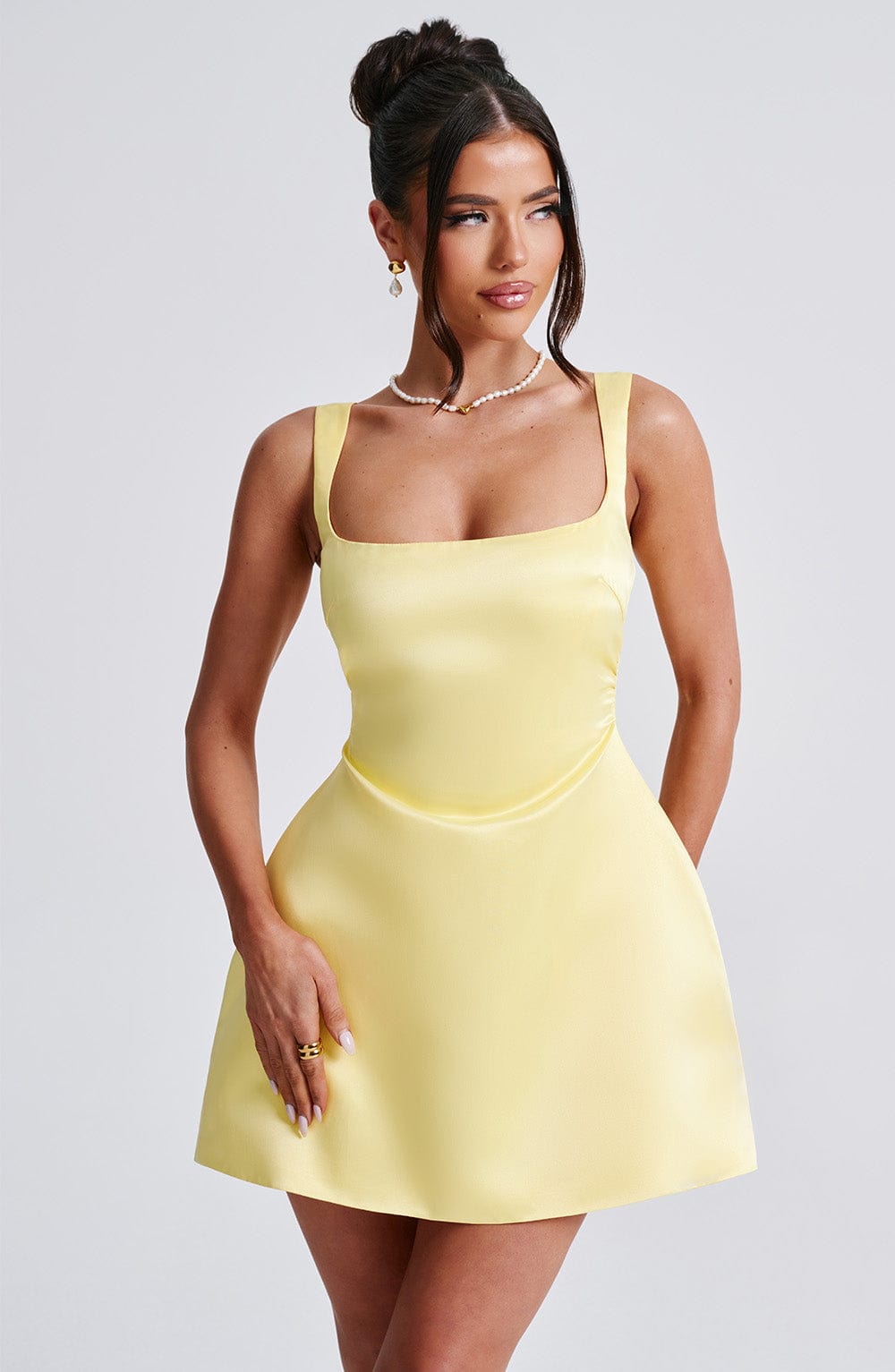 M.T Women's Dress Sofie Bubble Hem Lemon Satin Party