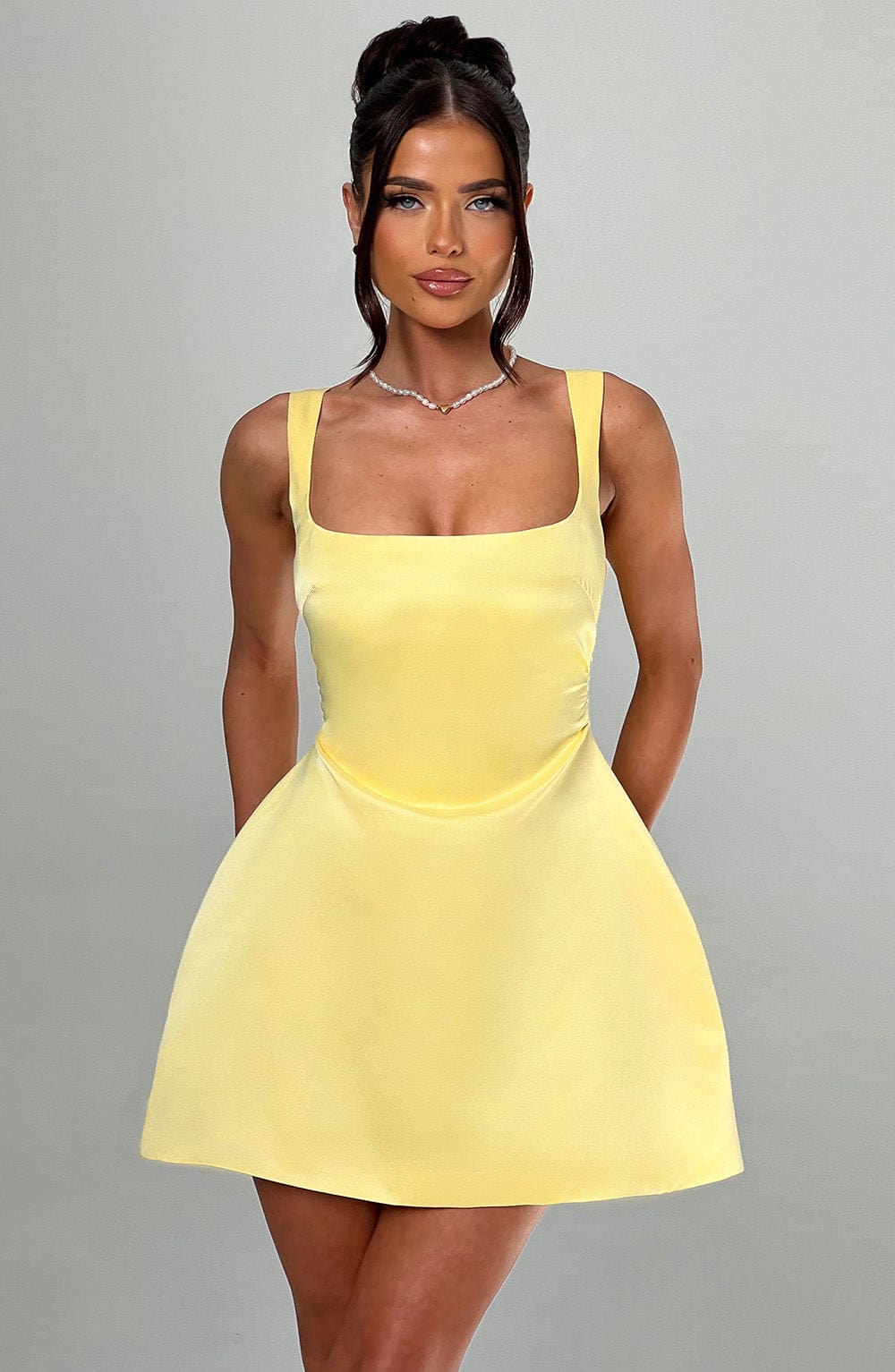 M.T Women's Dress Sofie Bubble Hem Lemon Satin Party