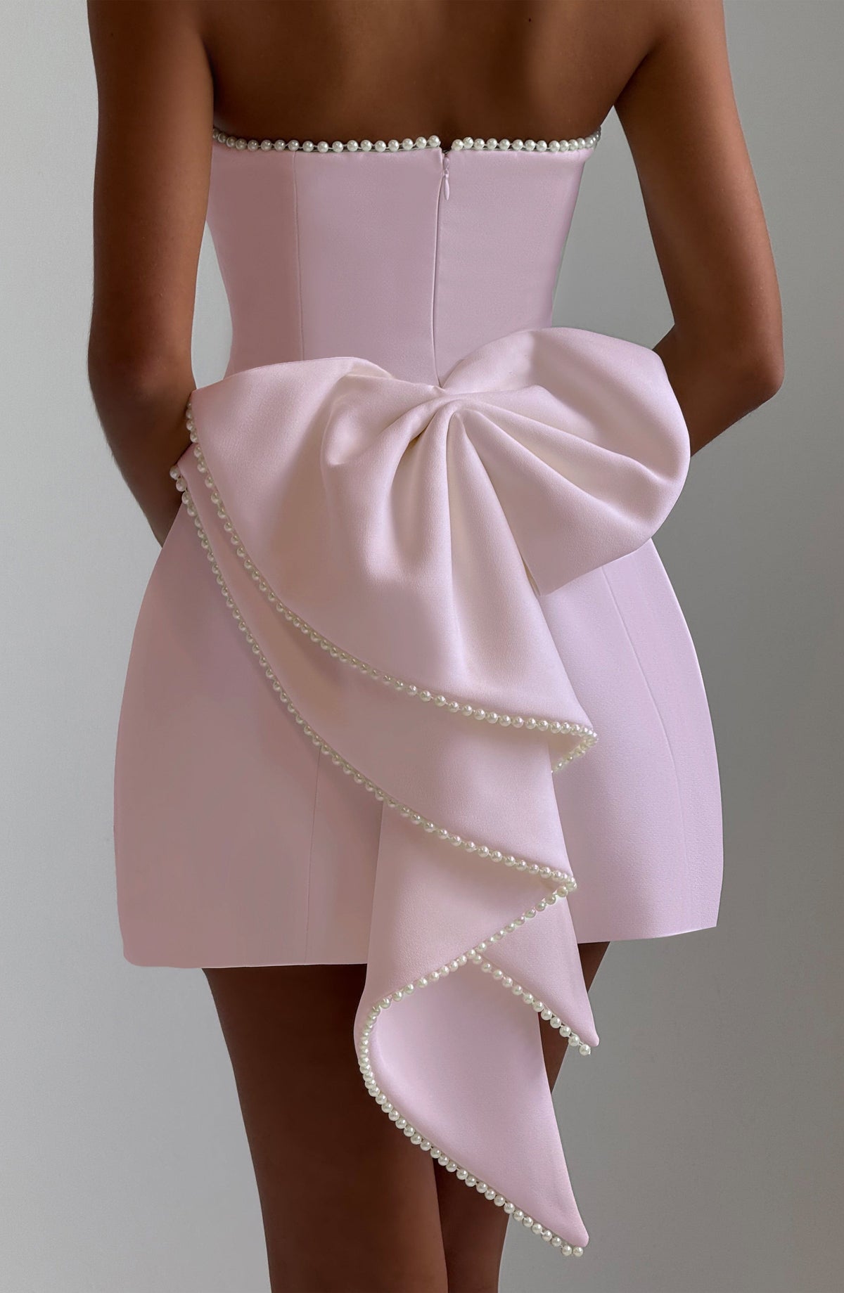 M.T Women's Dress Strapless Bubble Blush Pearl Trim Party