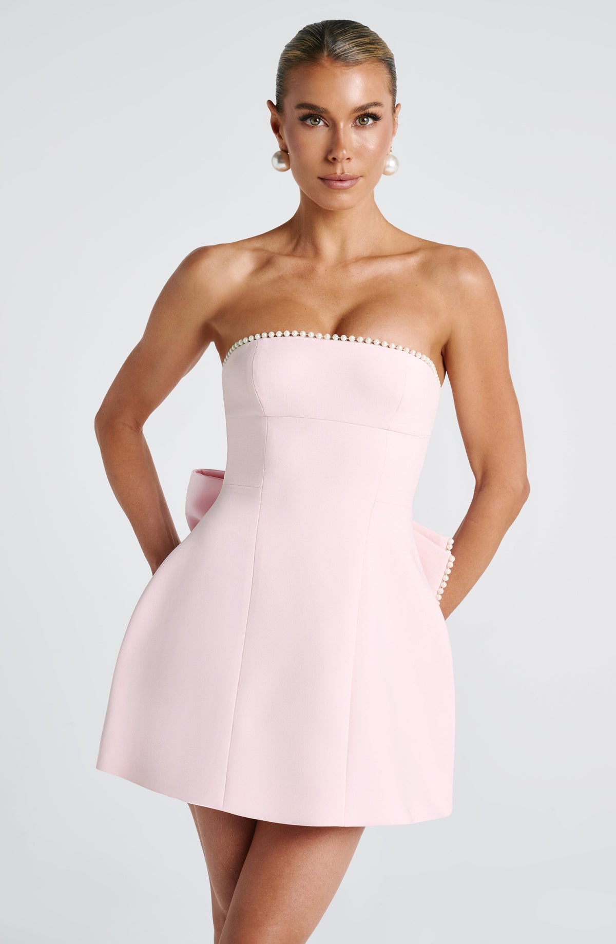 M.T Women's Dress Strapless Bubble Blush Pearl Trim Party