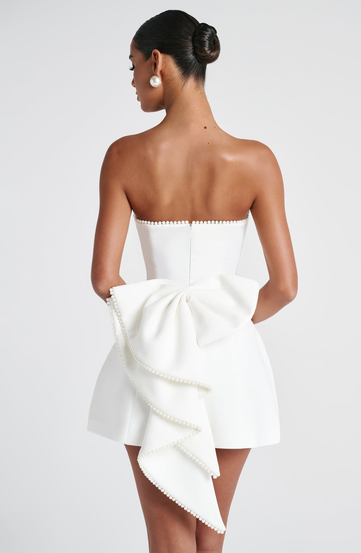 M.T Women's Dress Strapless Bubble Hem Ivory Pearl Crepe Party