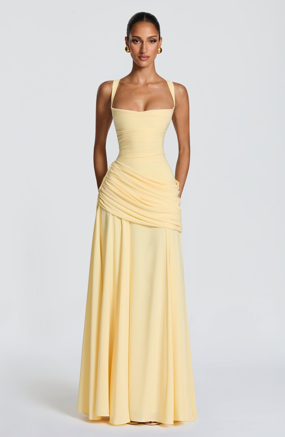 M.T Women's Dress Maxi Sura Lemon Satin Formal