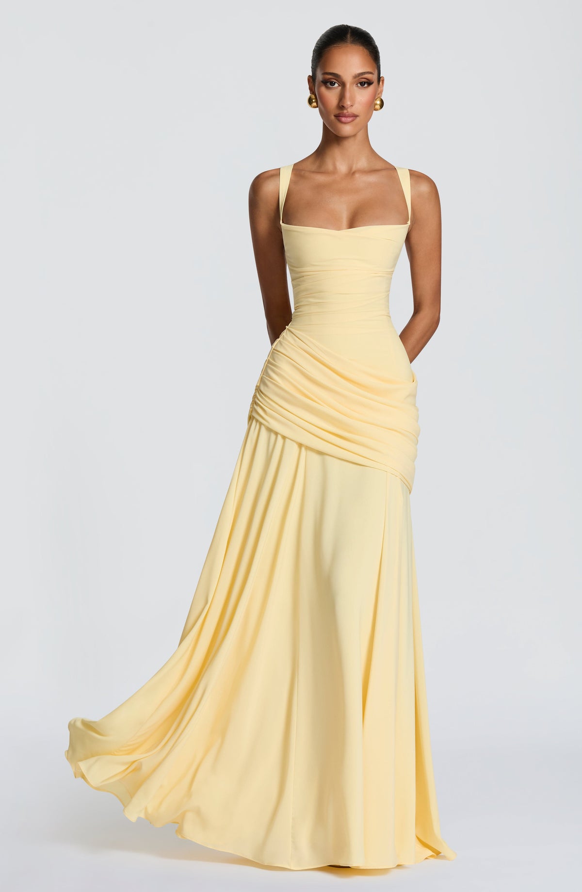 M.T Women's Dress Maxi Sura Lemon Satin Formal