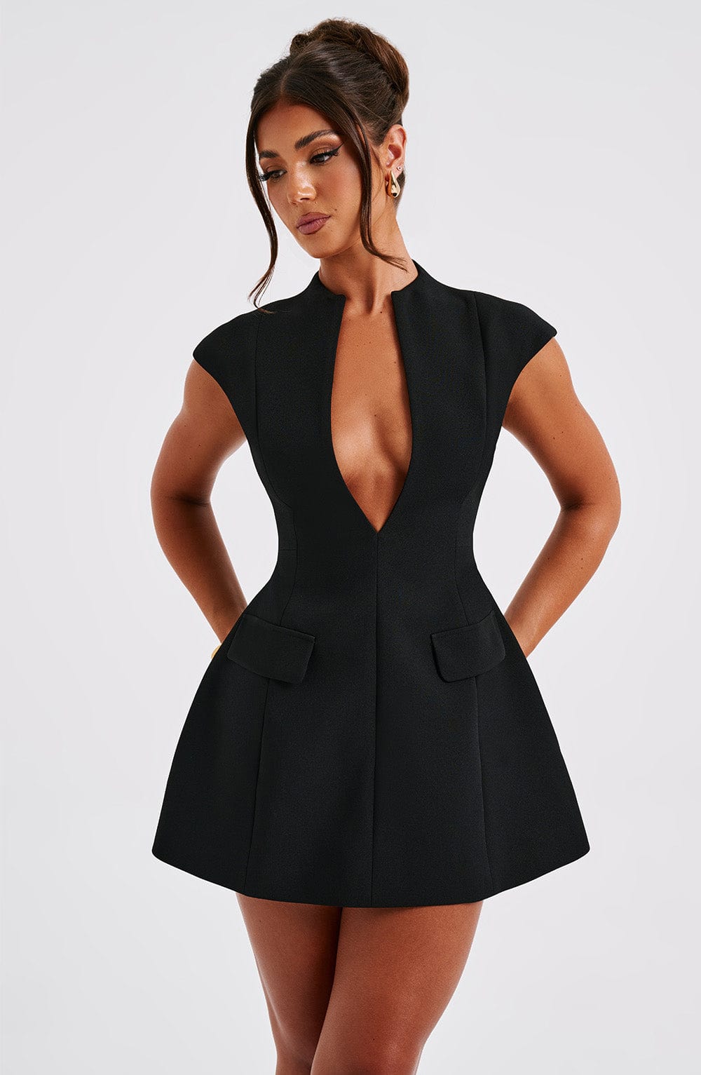 R.F Women's Dress Suri Bubble Hem Black Crepe Party