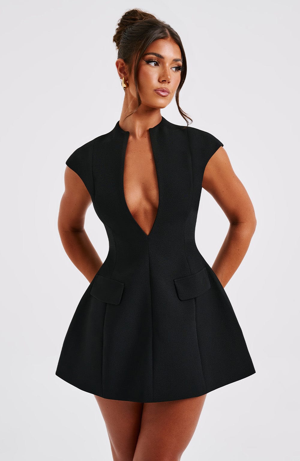 R.F Women's Dress Suri Bubble Hem Black Crepe Party