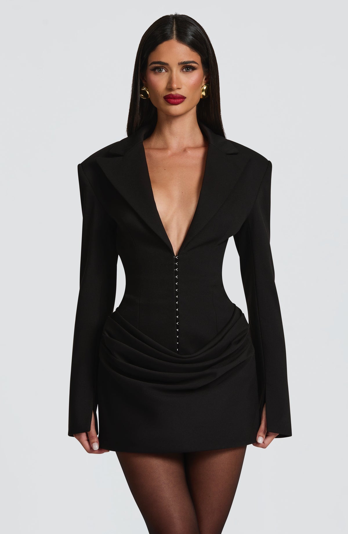 S.M Women's Dress Susie Blazer Style Black Pleated Cowl Mini Party