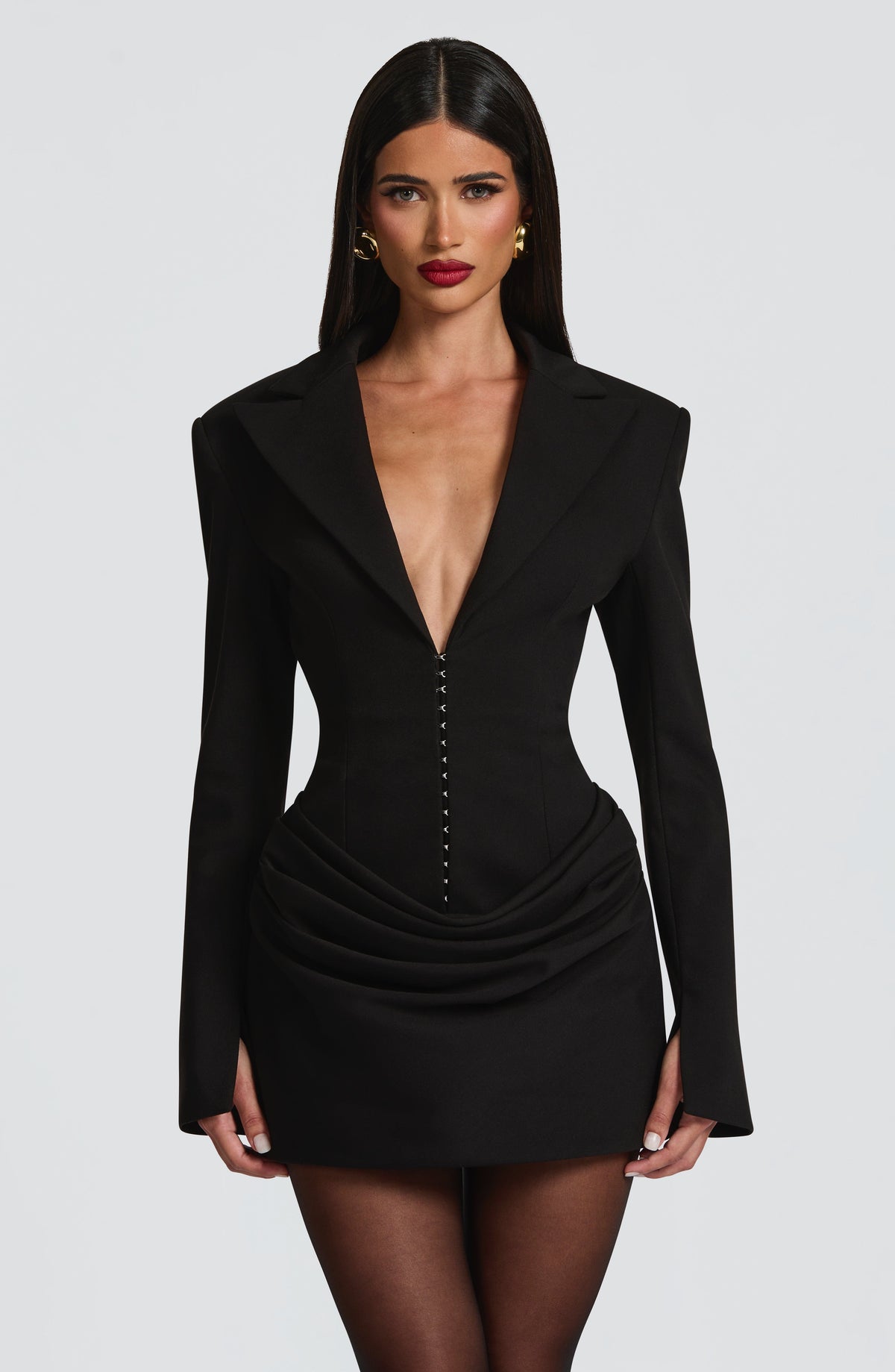 S.M Women's Dress Susie Blazer Style Black Pleated Cowl Mini Party