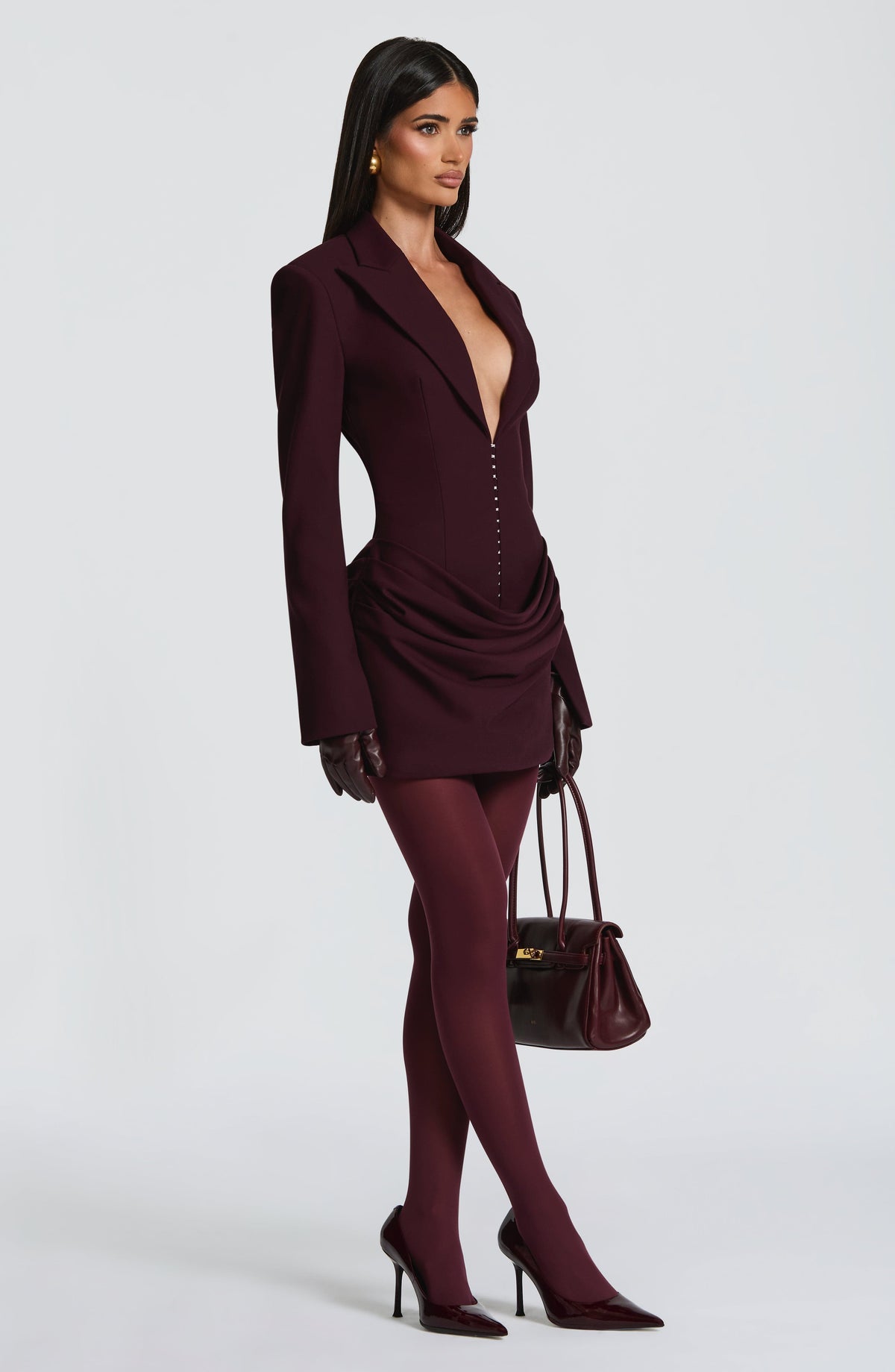 S.M Women's Dress Tailored Long Sleeve Plum Suiting Party