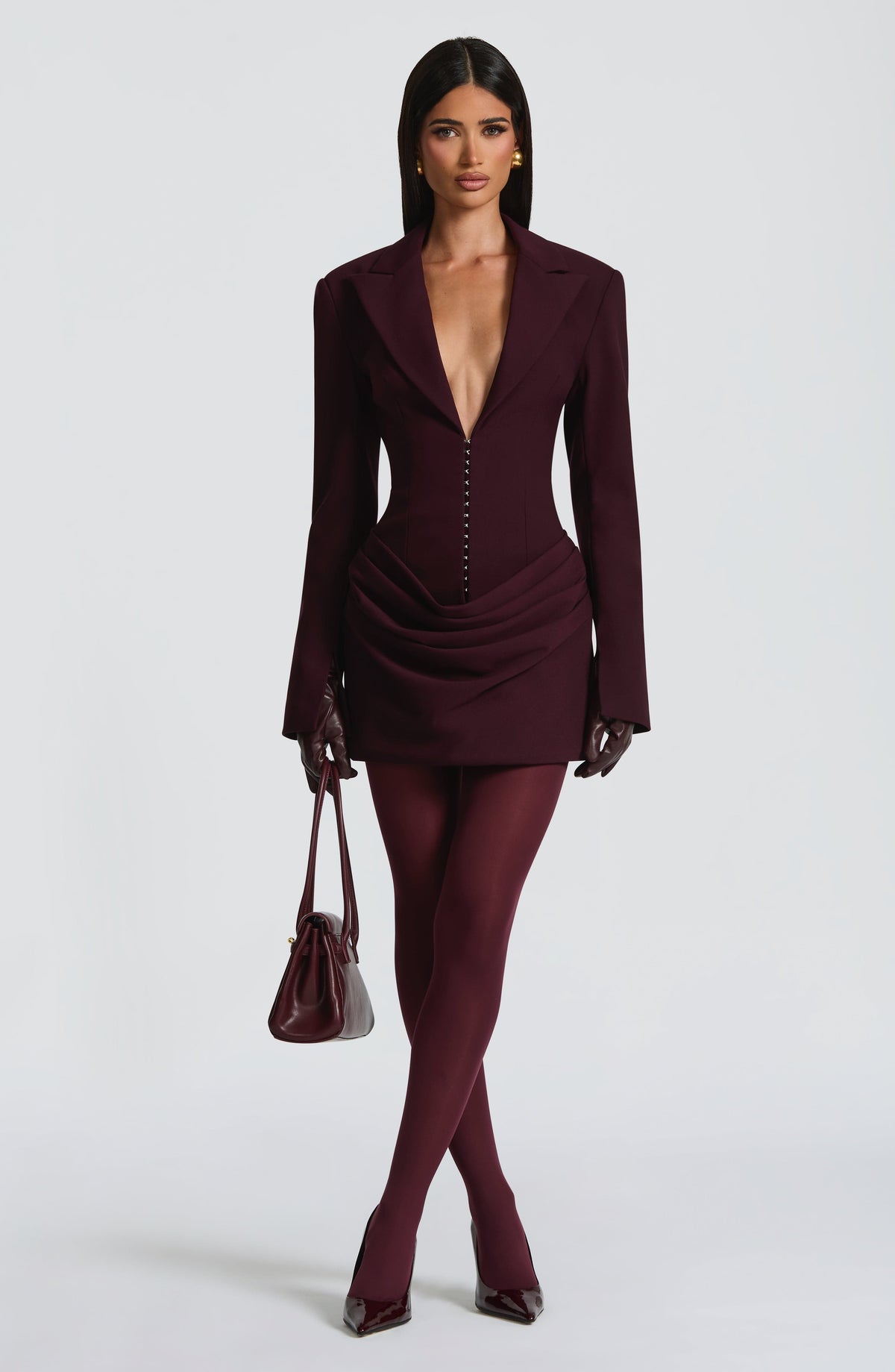 S.M Women's Dress Tailored Long Sleeve Plum Suiting Party