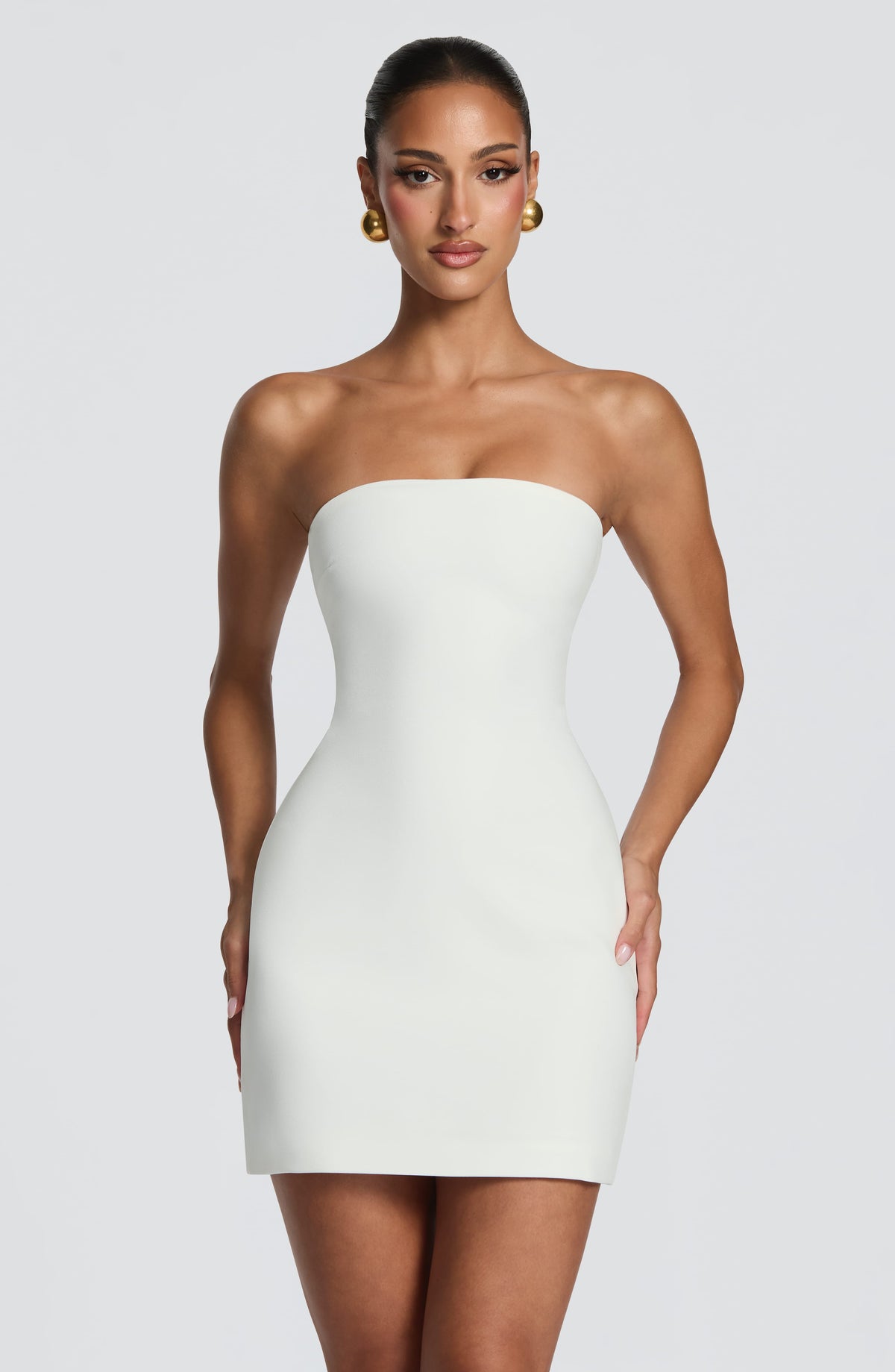 M.T Women's Dress Strapless Mini Ivory Crepe Bridal Party