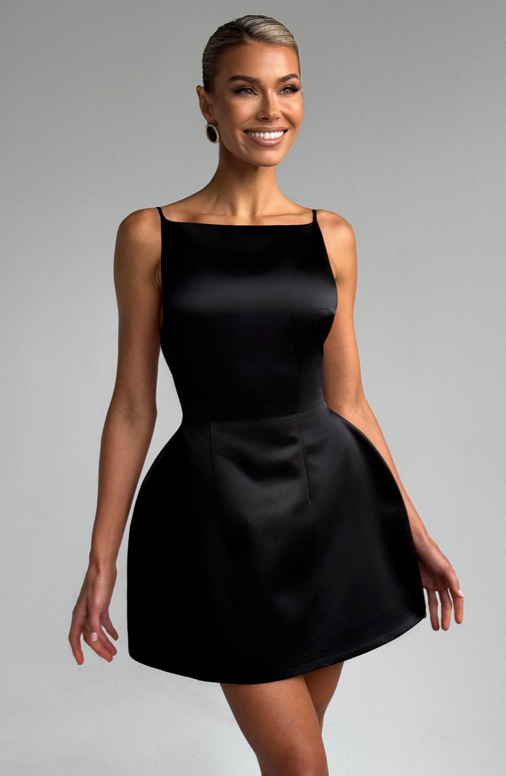 R.F Women's Dress Tate Bubble Hem Black Satin Party