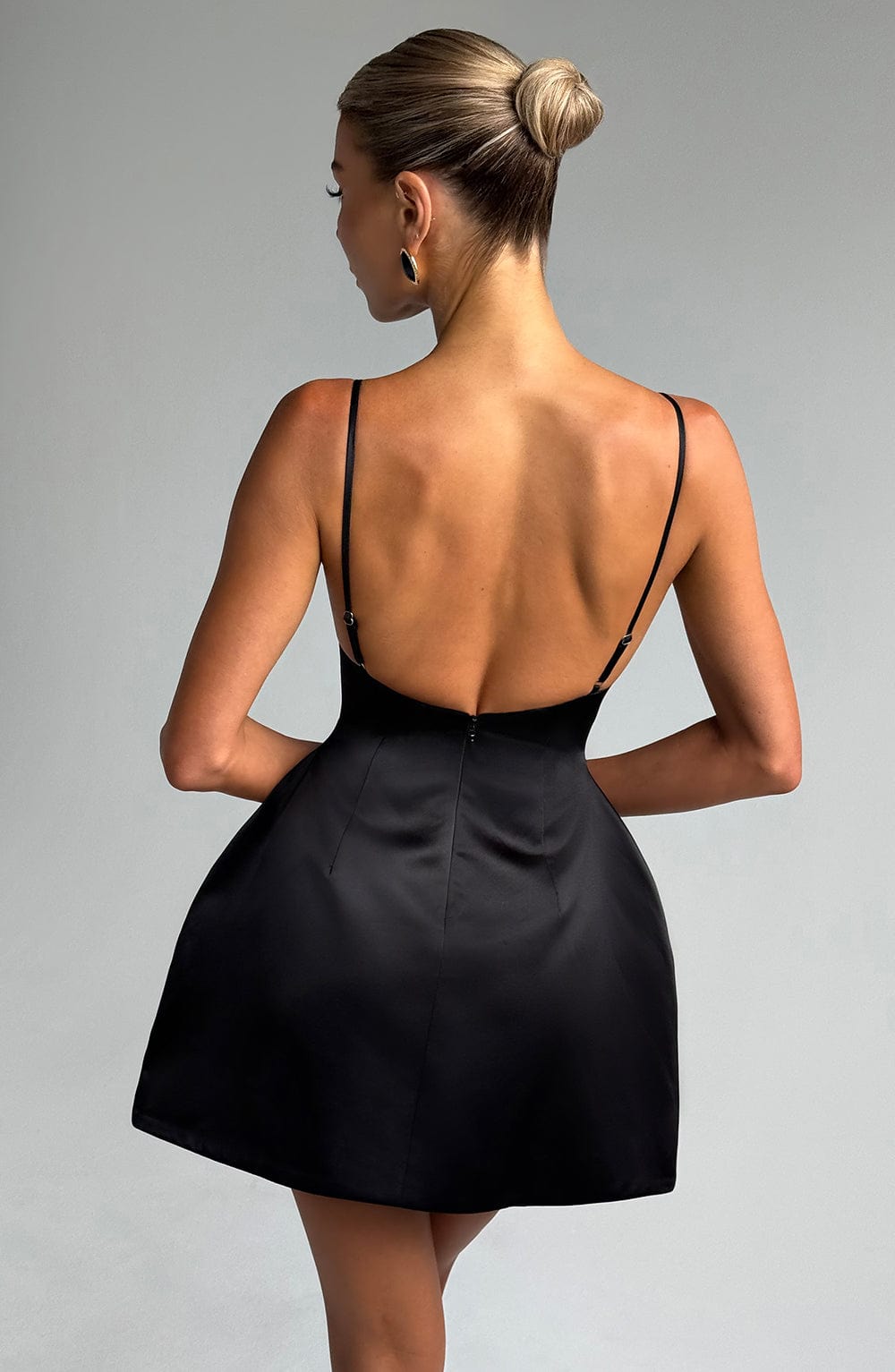 R.F Women's Dress Tate Bubble Hem Black Satin Party