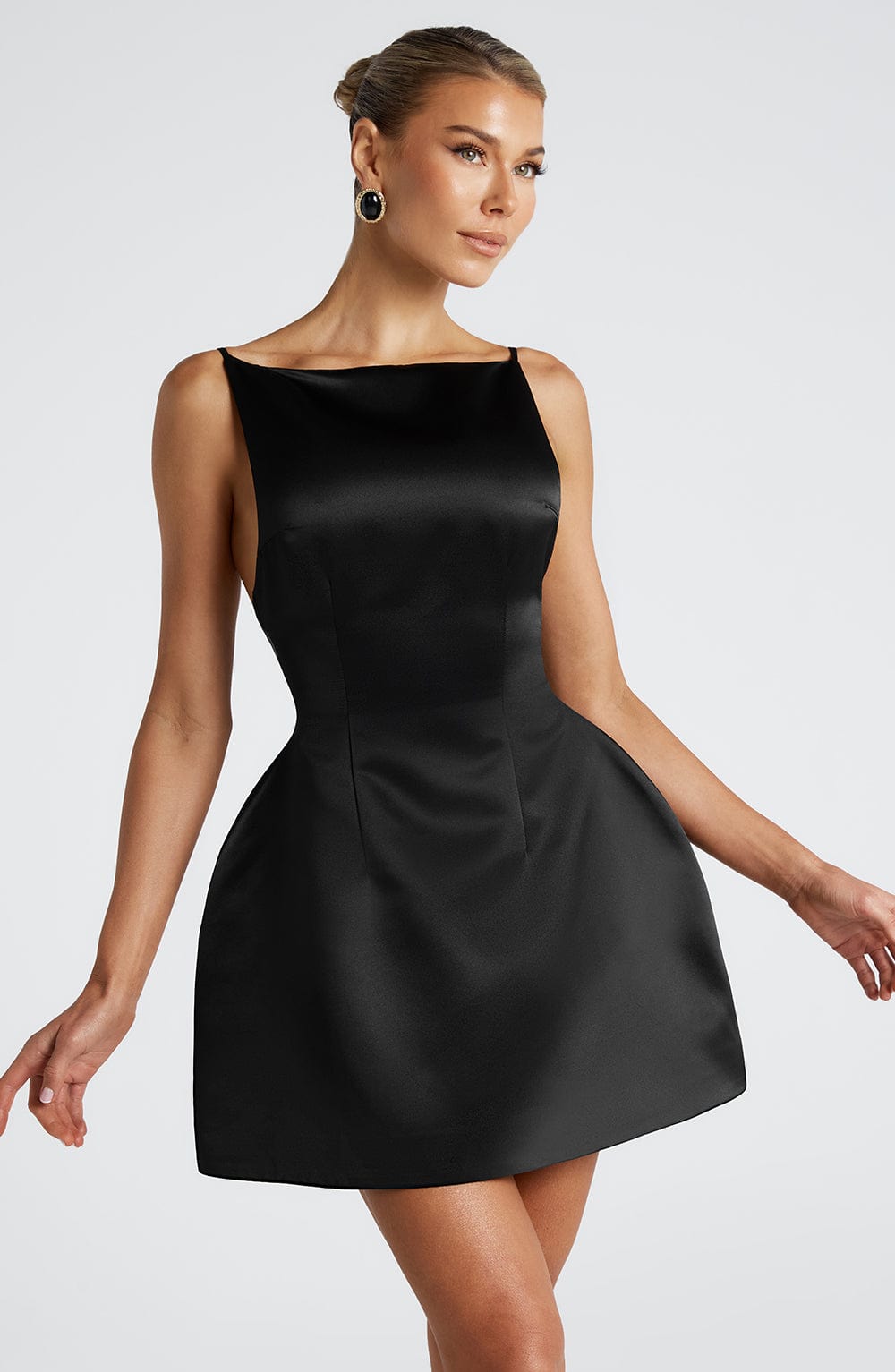 R.F Women's Dress Tate Bubble Hem Black Satin Party