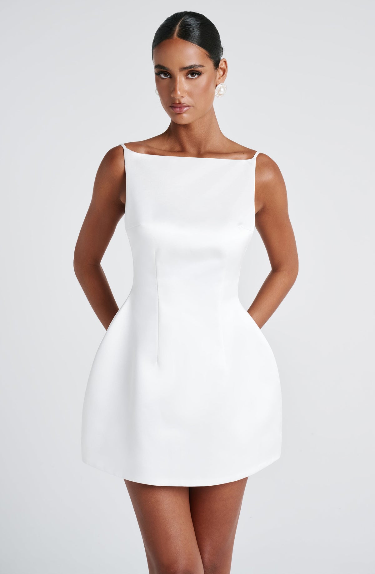 R.F Women's Dress Tate Bubble Hem Ivory Satin Party