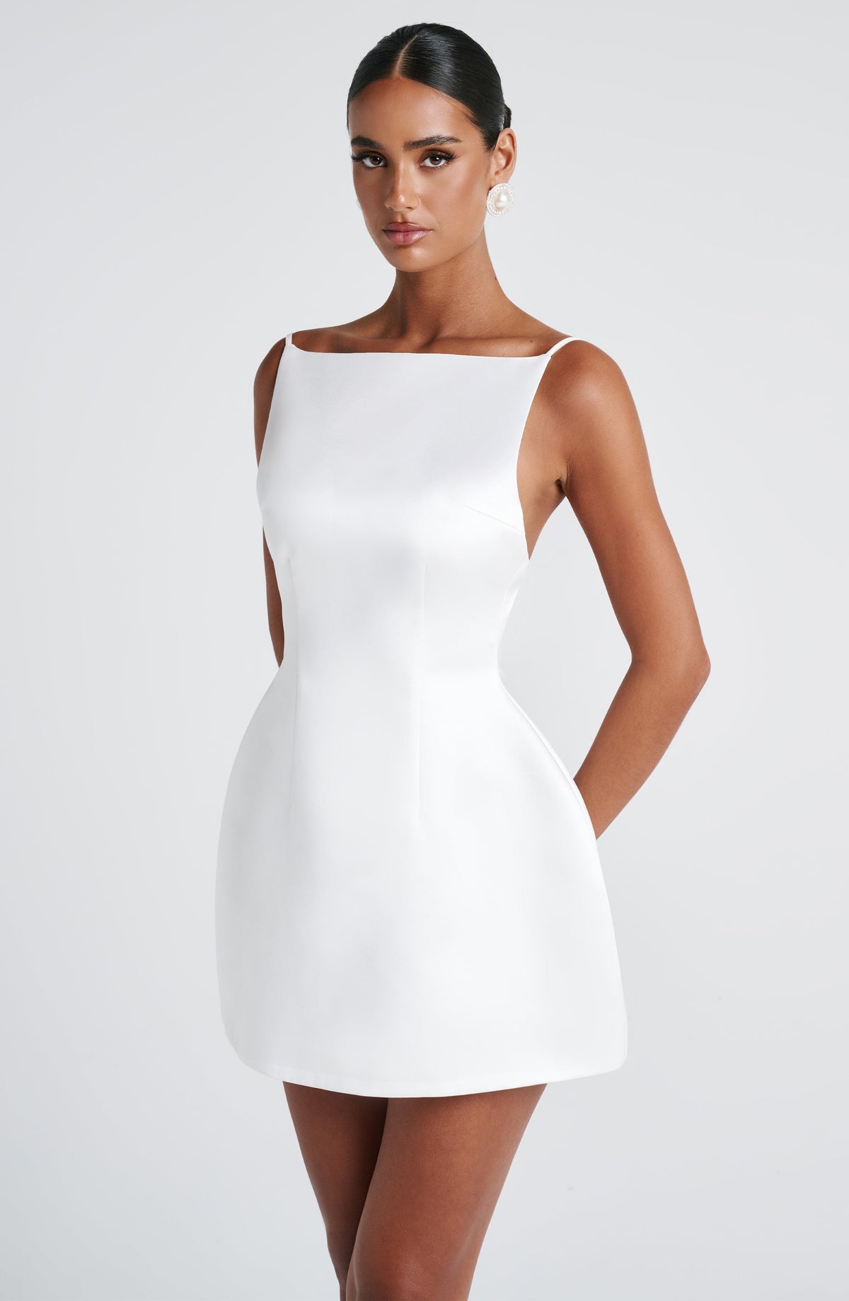 R.F Women's Dress Tate Bubble Hem Ivory Satin Party