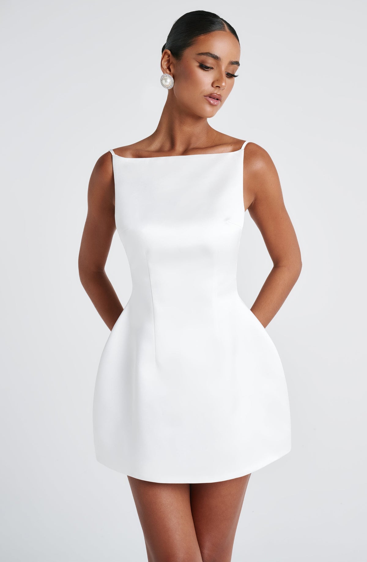 R.F Women's Dress Tate Bubble Hem Ivory Satin Party