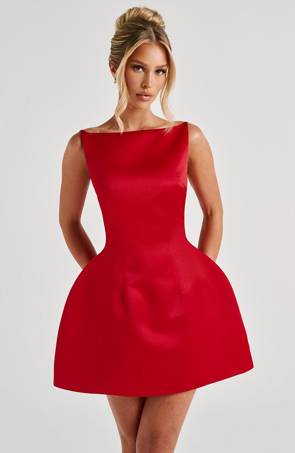 R.F Women's Dress Bubblehem Red Satin Evening