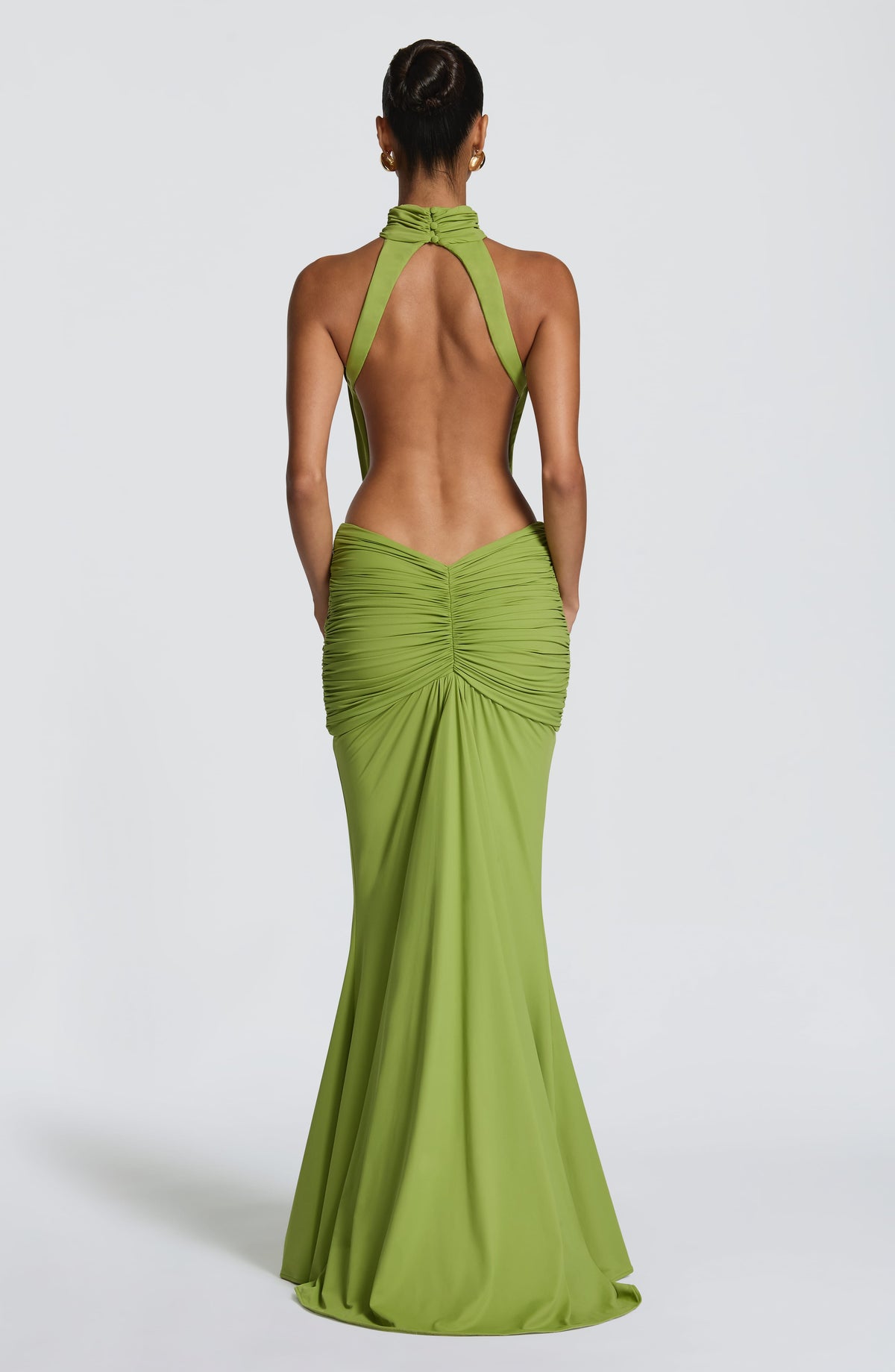 DIA Women's Dress Maxi Ruched Olive Slinky Jersey Evening