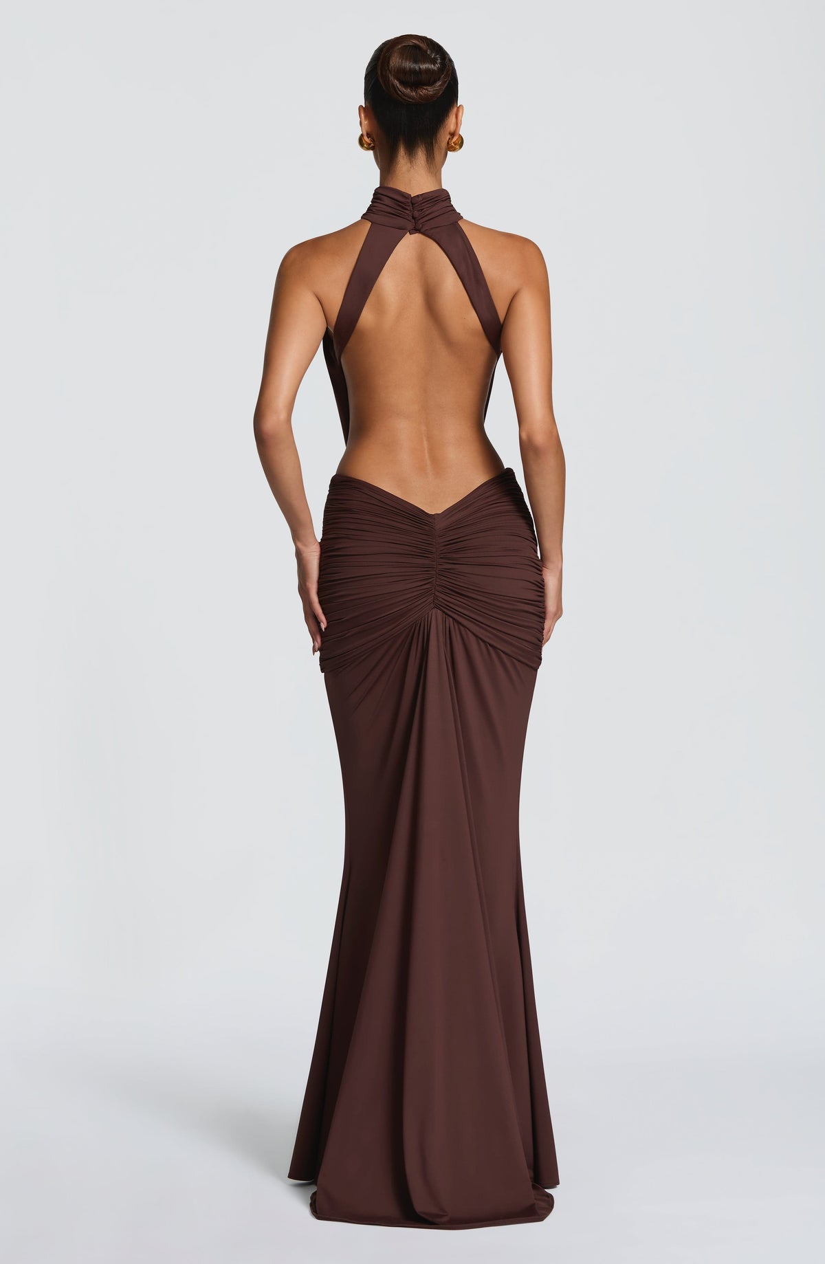 DIA Women's Dress Ruched Cut-out Plum Brown Slinky Jersey Evening