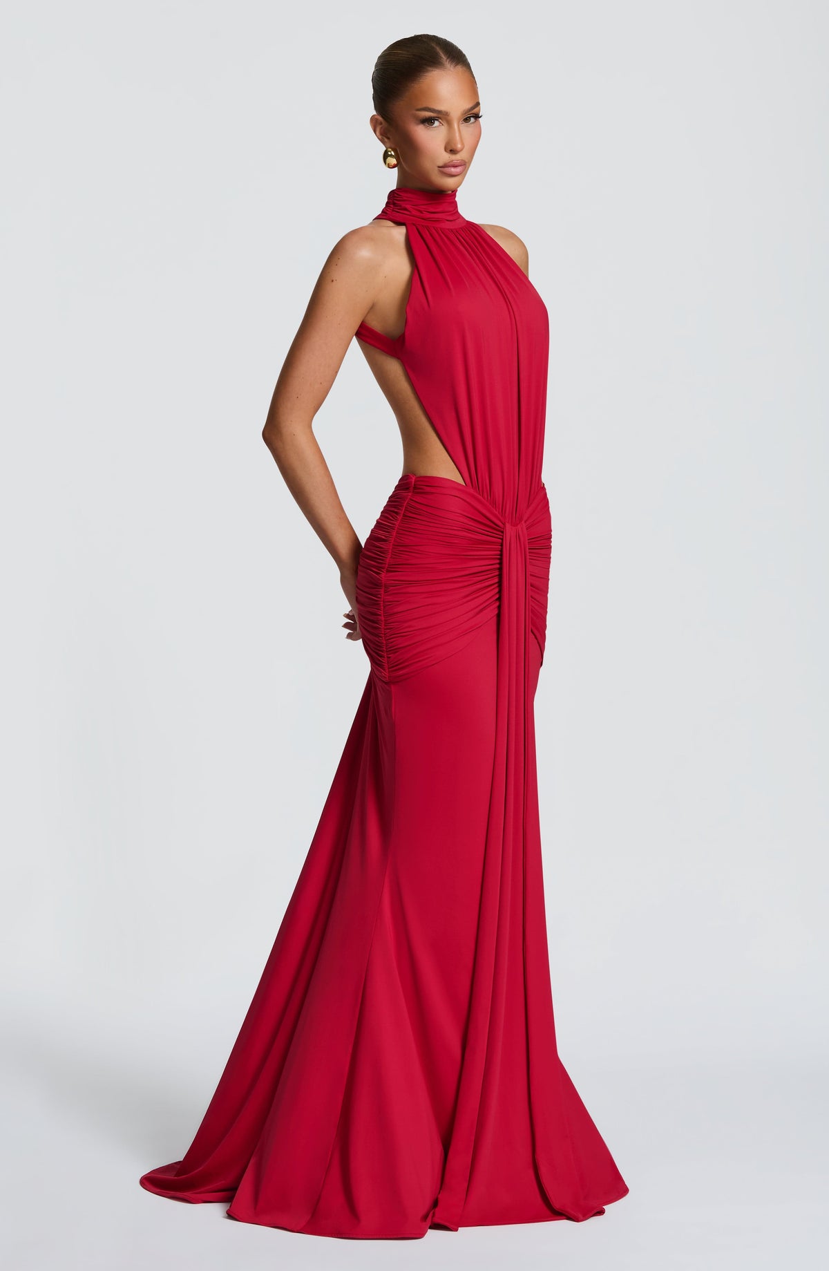 DIA Women's Dress Maxi Ruched Red Jersey Evening