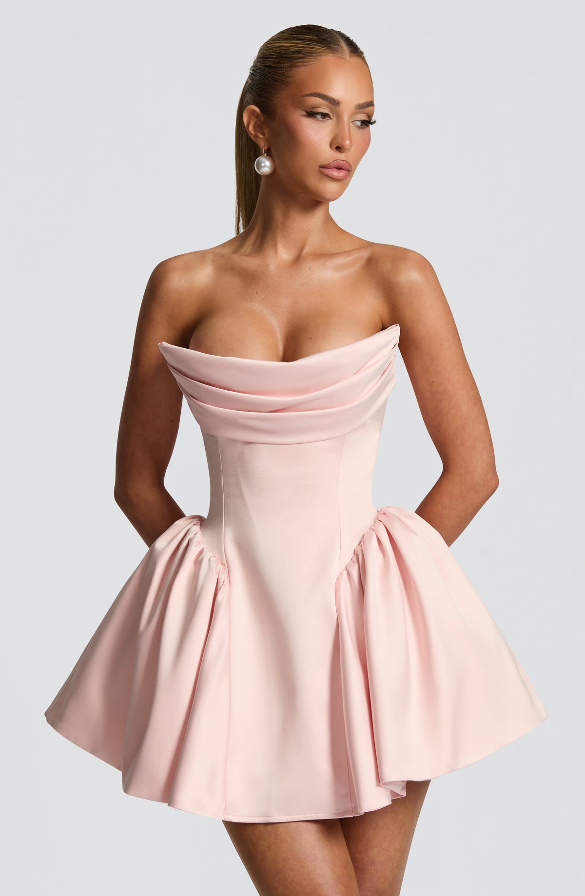Women's Dress Strapless Mini Blush Satin Party