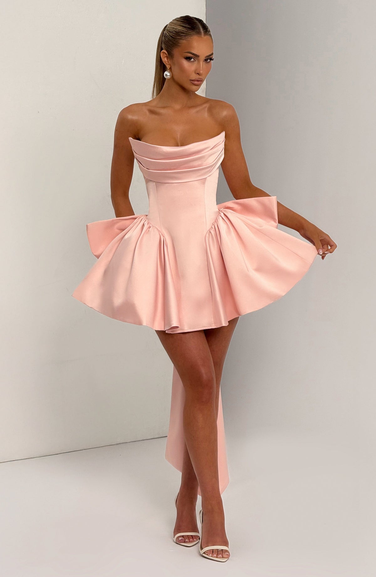 Women's Dress Strapless Mini Blush Satin Party